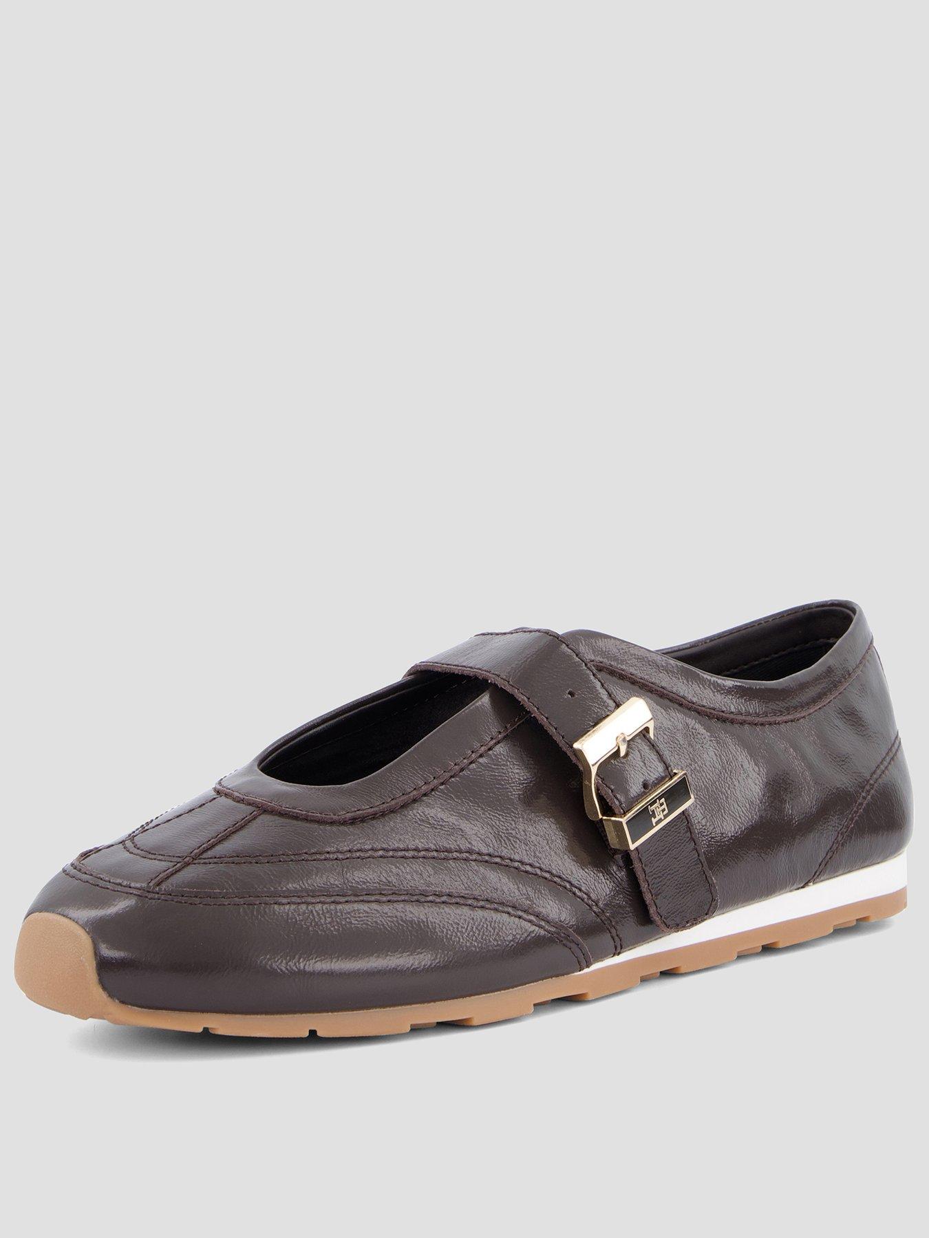 Image 1 of 7 of Tommy Hilfiger Leather Mary Jane Trainers - Brown
