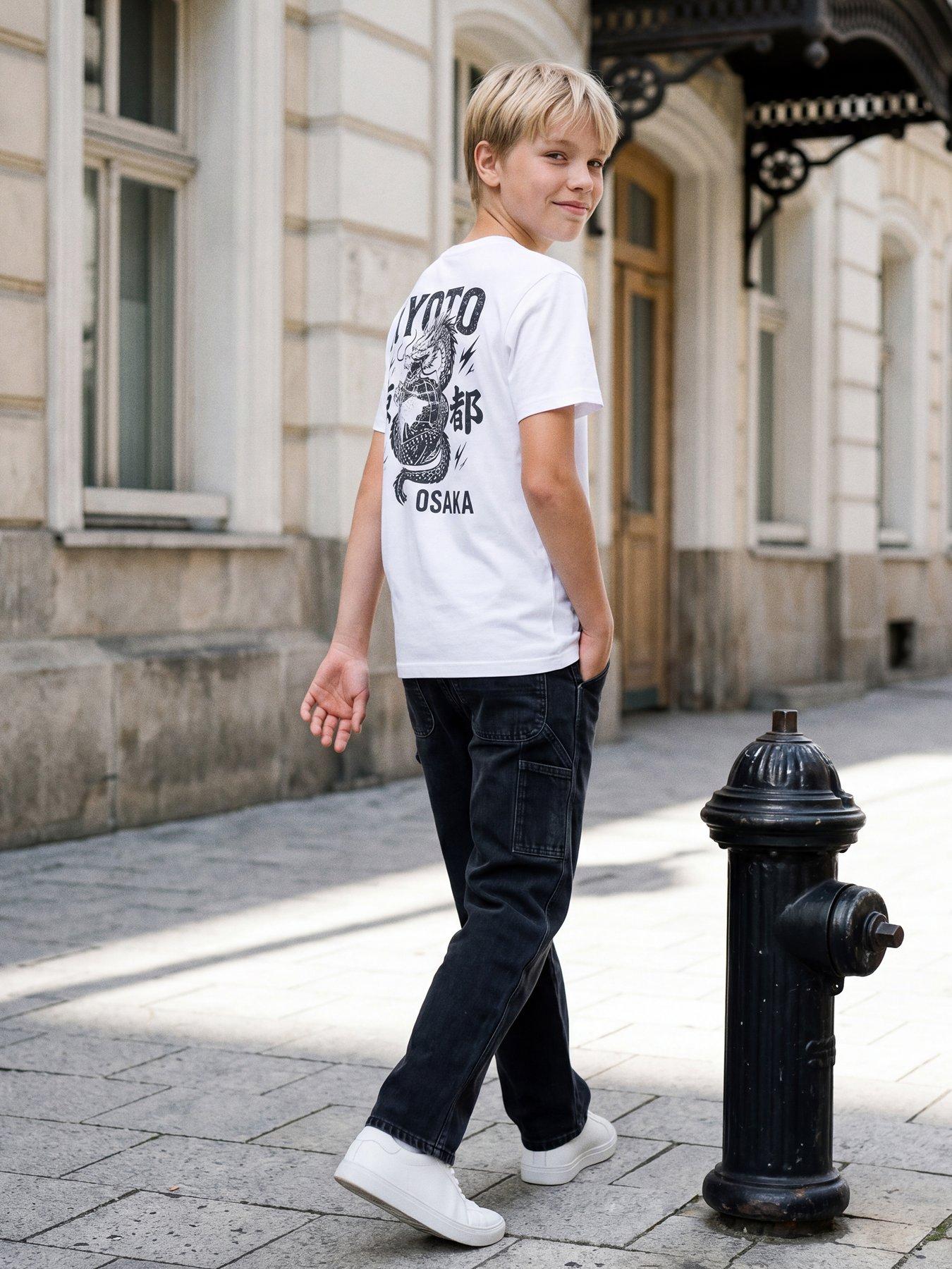 Jack & Jones Junior Boys Kyoto Back Print Short Sleeve T-shirt -  Bright White
