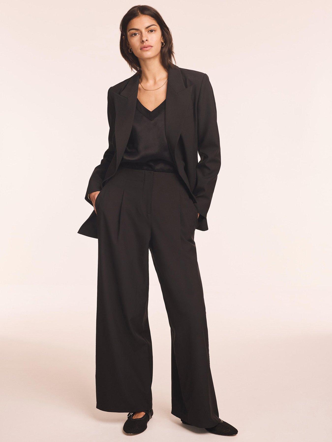 Image 1 of 6 of Mint Velvet Lace Trim Wide Trouser - Black