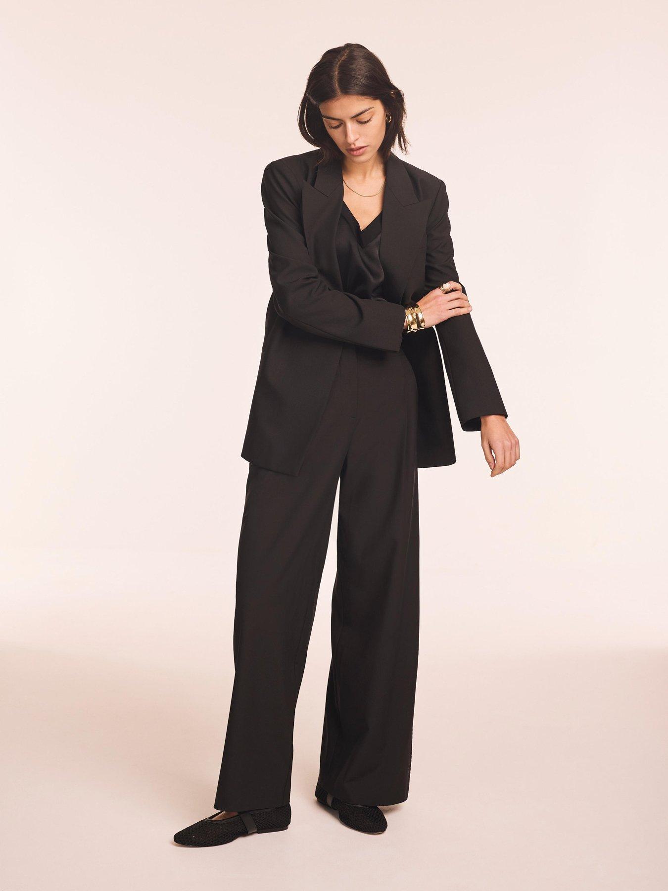 Image 4 of 6 of Mint Velvet Lace Trim Wide Trouser - Black