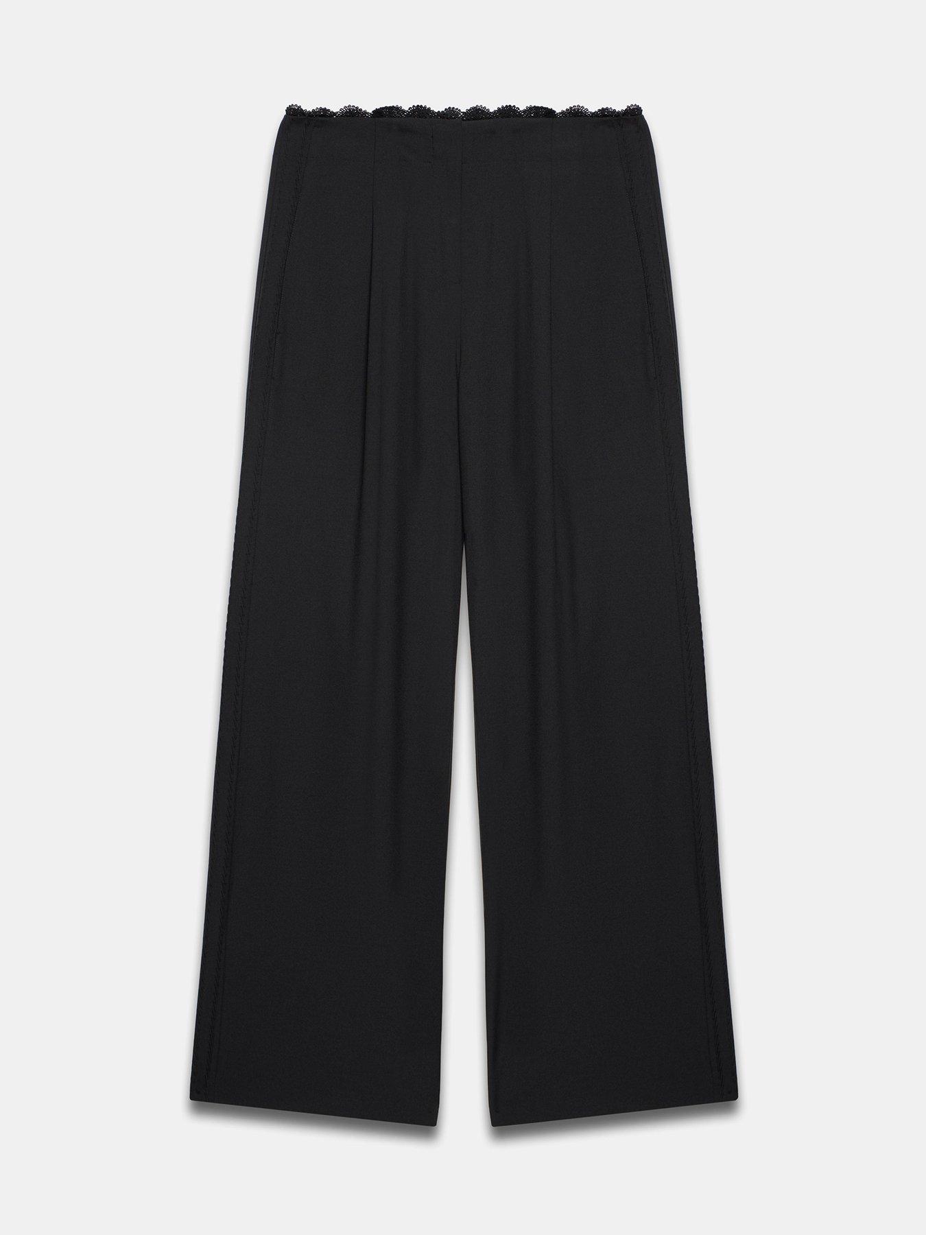 Image 5 of 6 of Mint Velvet Lace Trim Wide Trouser - Black