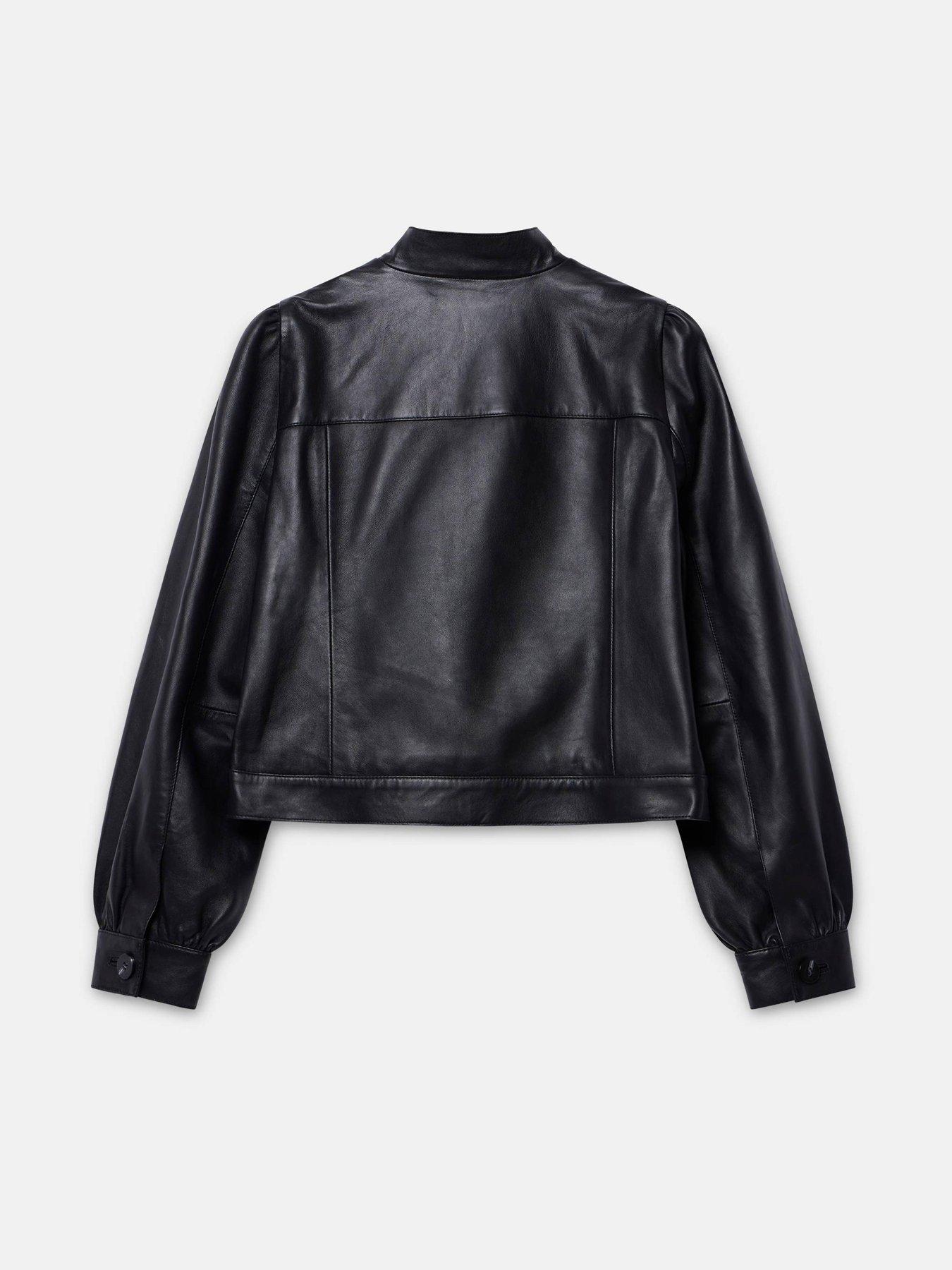 Image 6 of 6 of Mint Velvet Leather Puff Sleeve Jacket - Black