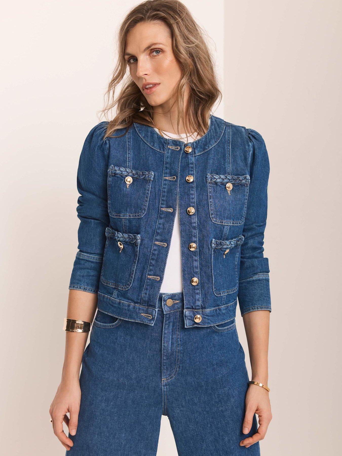 Image 2 of 6 of Mint Velvet Plait Denim Jacket - Blue