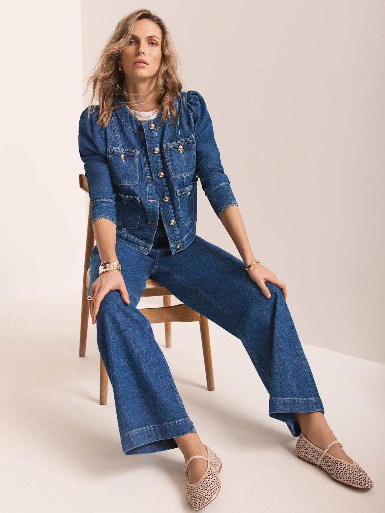 Image 4 of 6 of Mint Velvet Plait Denim Jacket - Blue