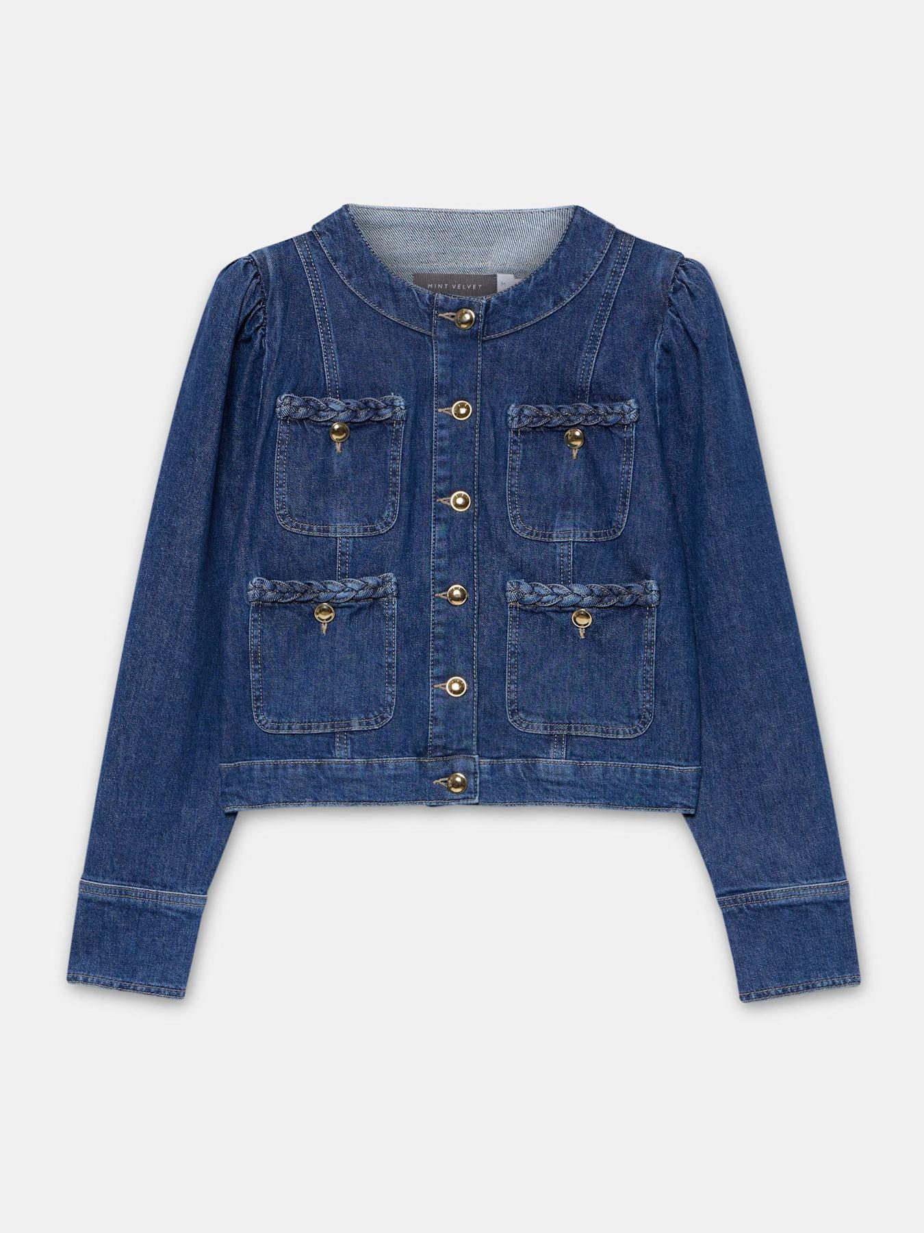 Image 5 of 6 of Mint Velvet Plait Denim Jacket - Blue