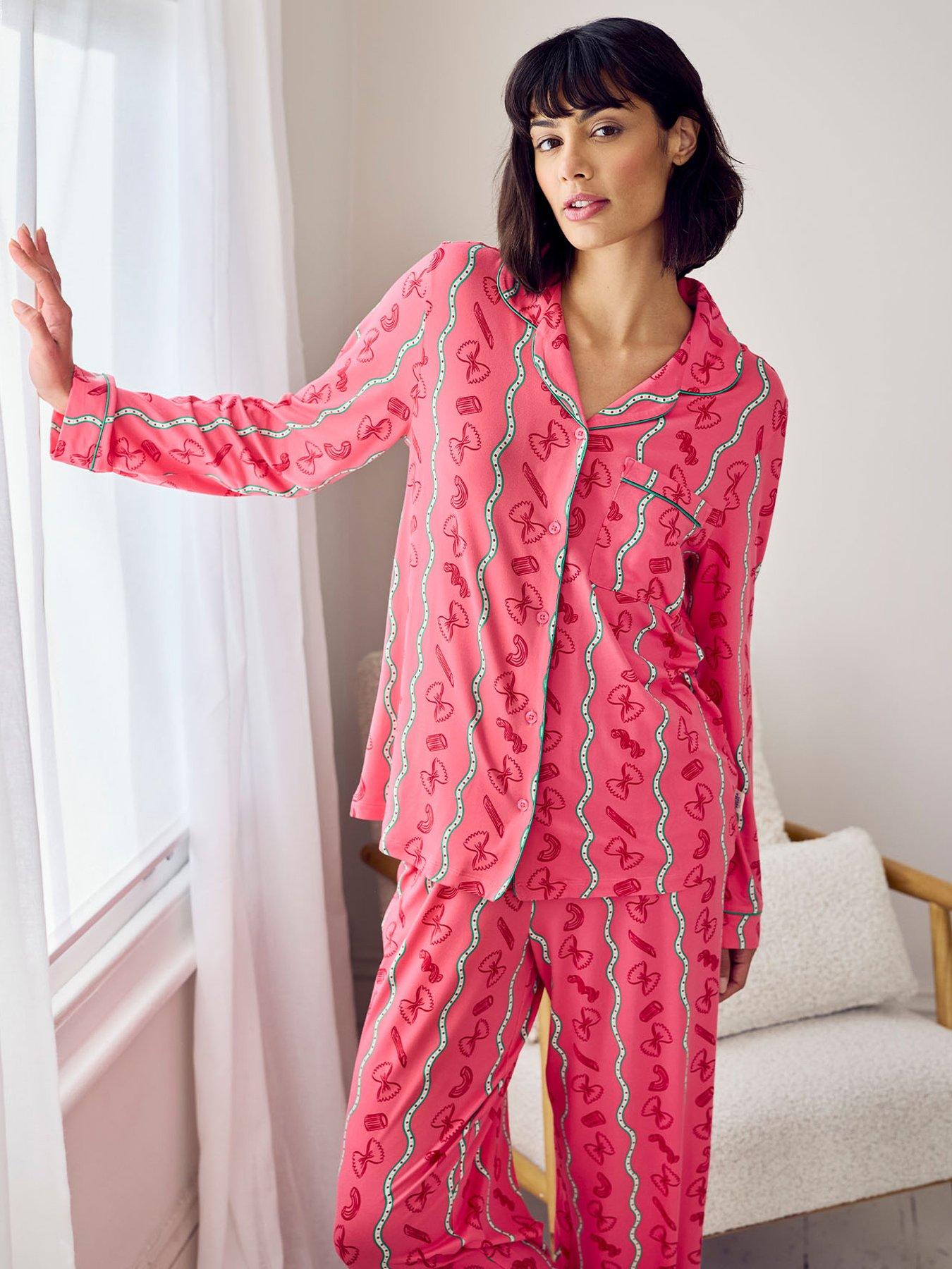 chelsea-peers-pasta-stripe-print-long-pyjama-set-pinkoutfit