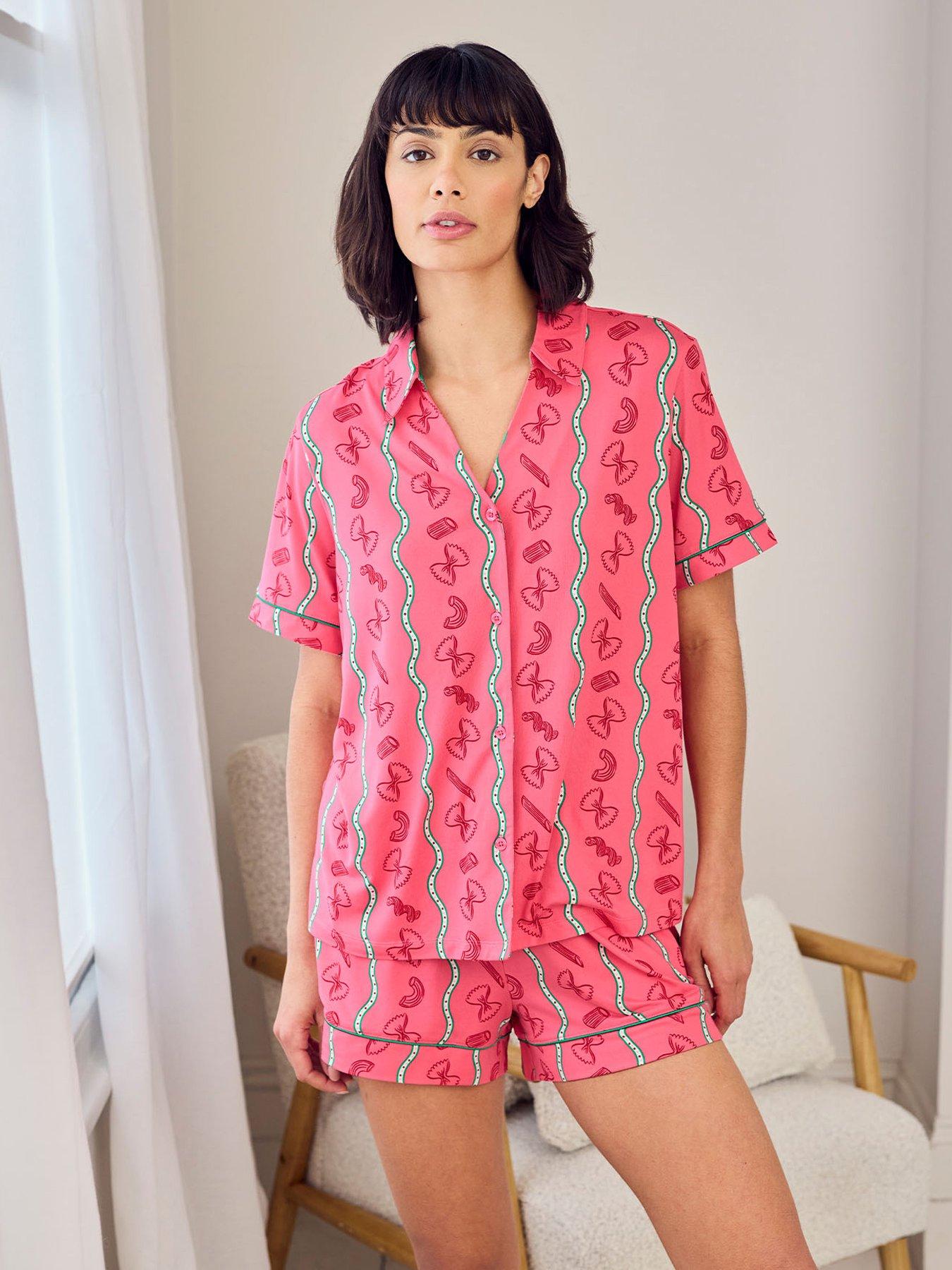 chelsea-peers-pasta-stripe-print-short-pyjama-set-pink
