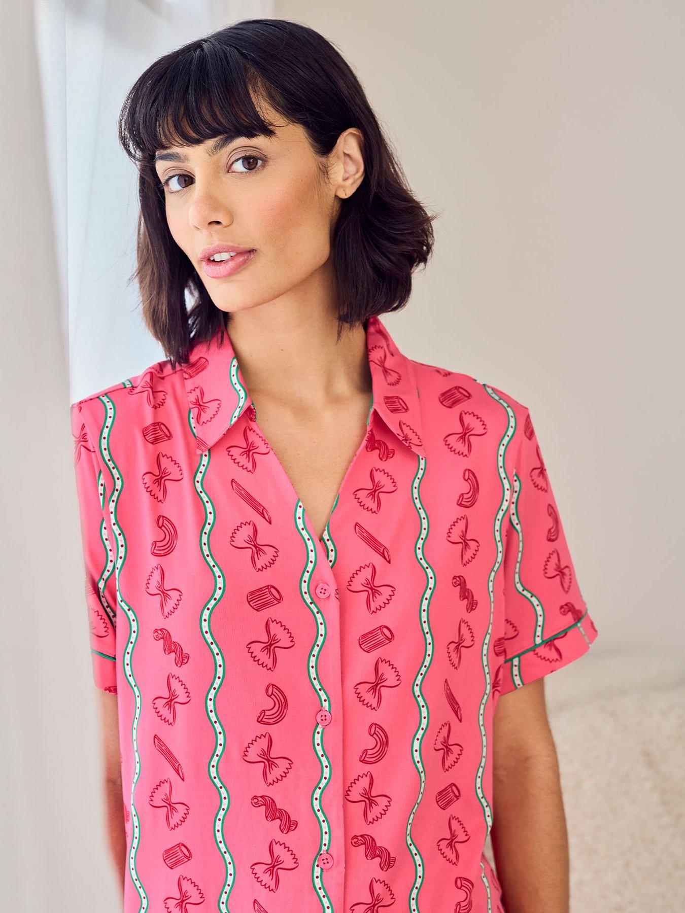 chelsea-peers-pasta-stripe-print-short-pyjama-set-pinkdetail