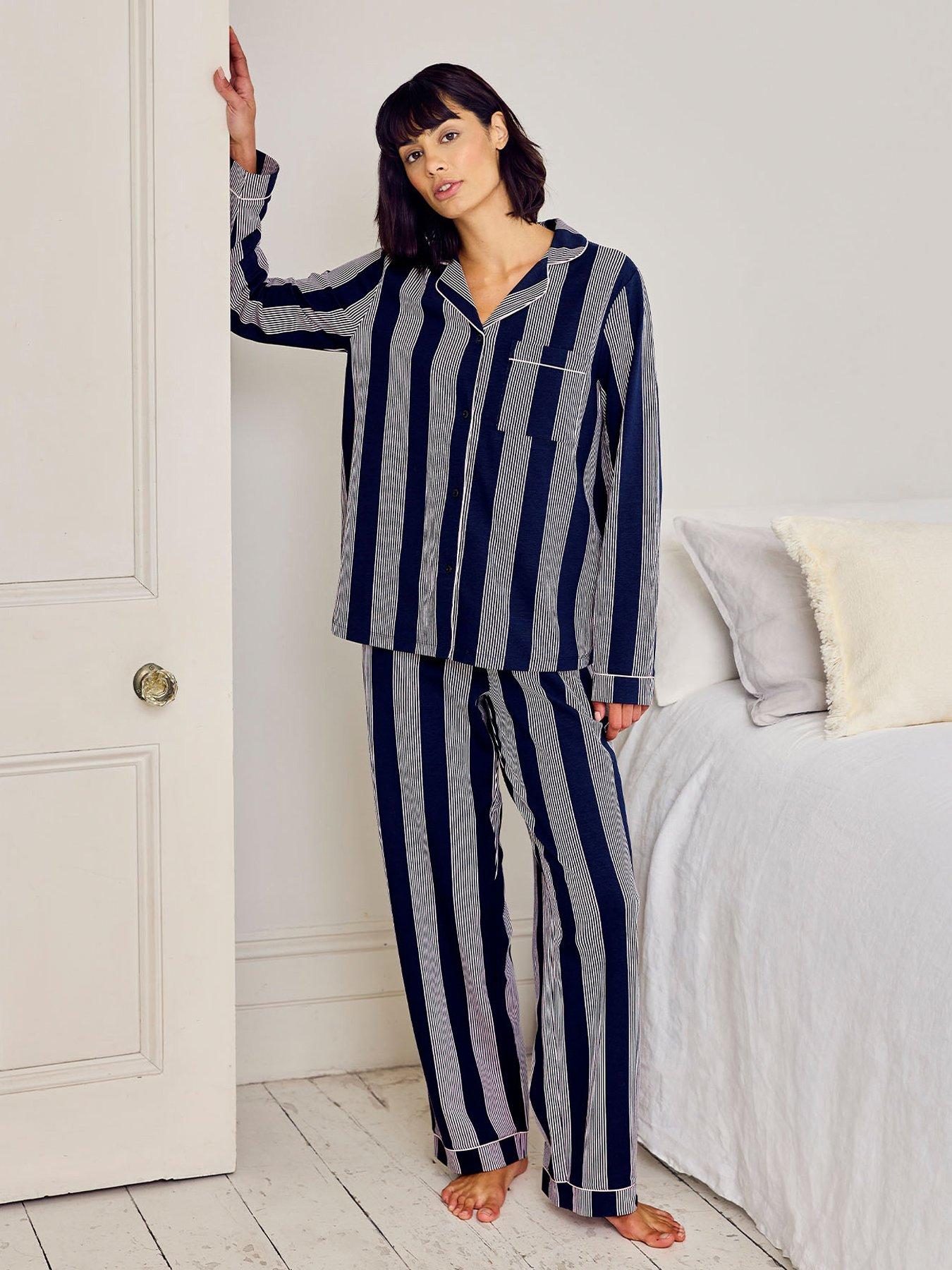 chelsea-peers-cotton-stripe-button-up-pyjama-set-navyfront