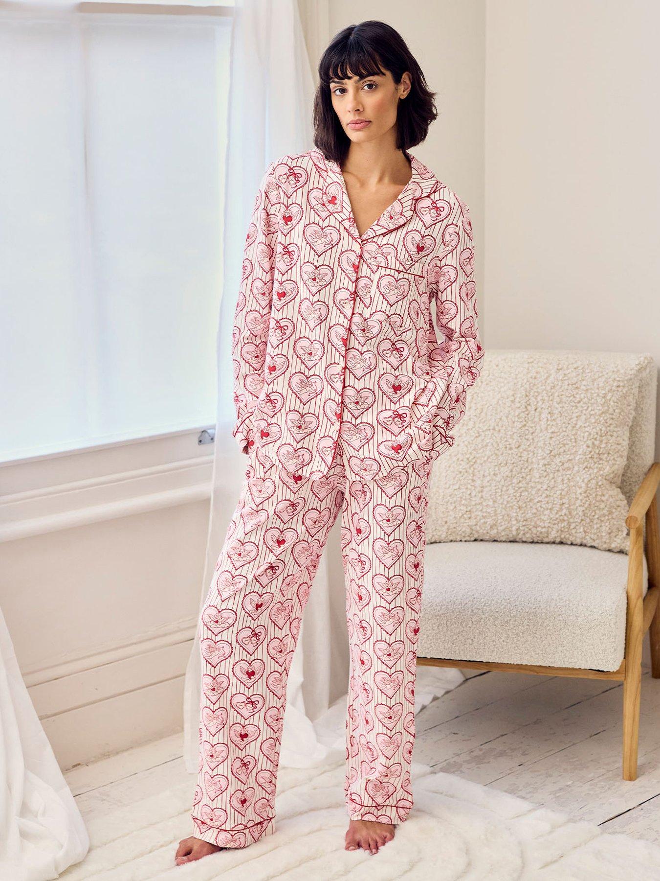 CHELSEA PEERS Cotton Valentines Cupid Heart Print Long Pyjama Set - Pink