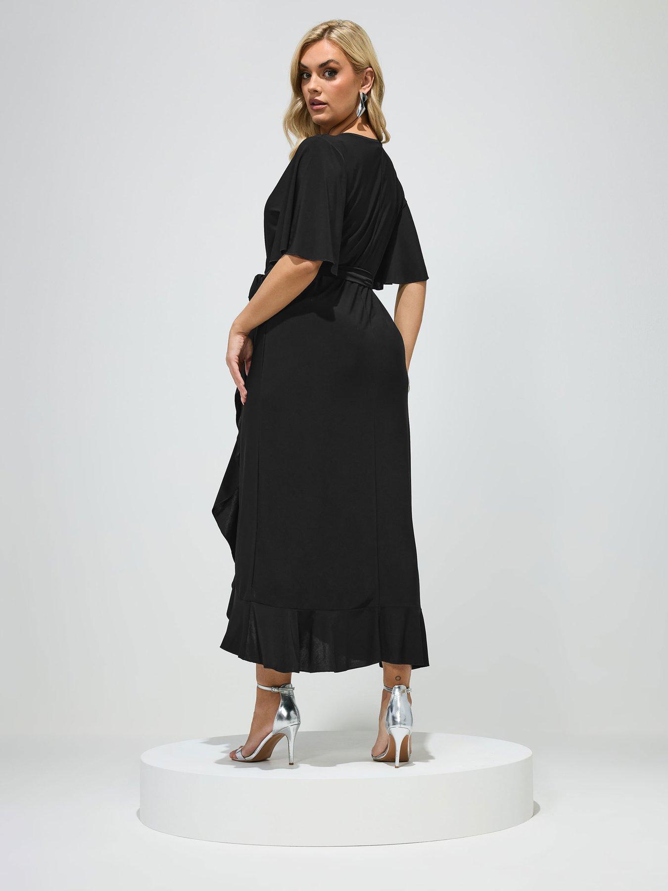 yours-curve-ruffle-hem-wrap-dress-blackstillFront