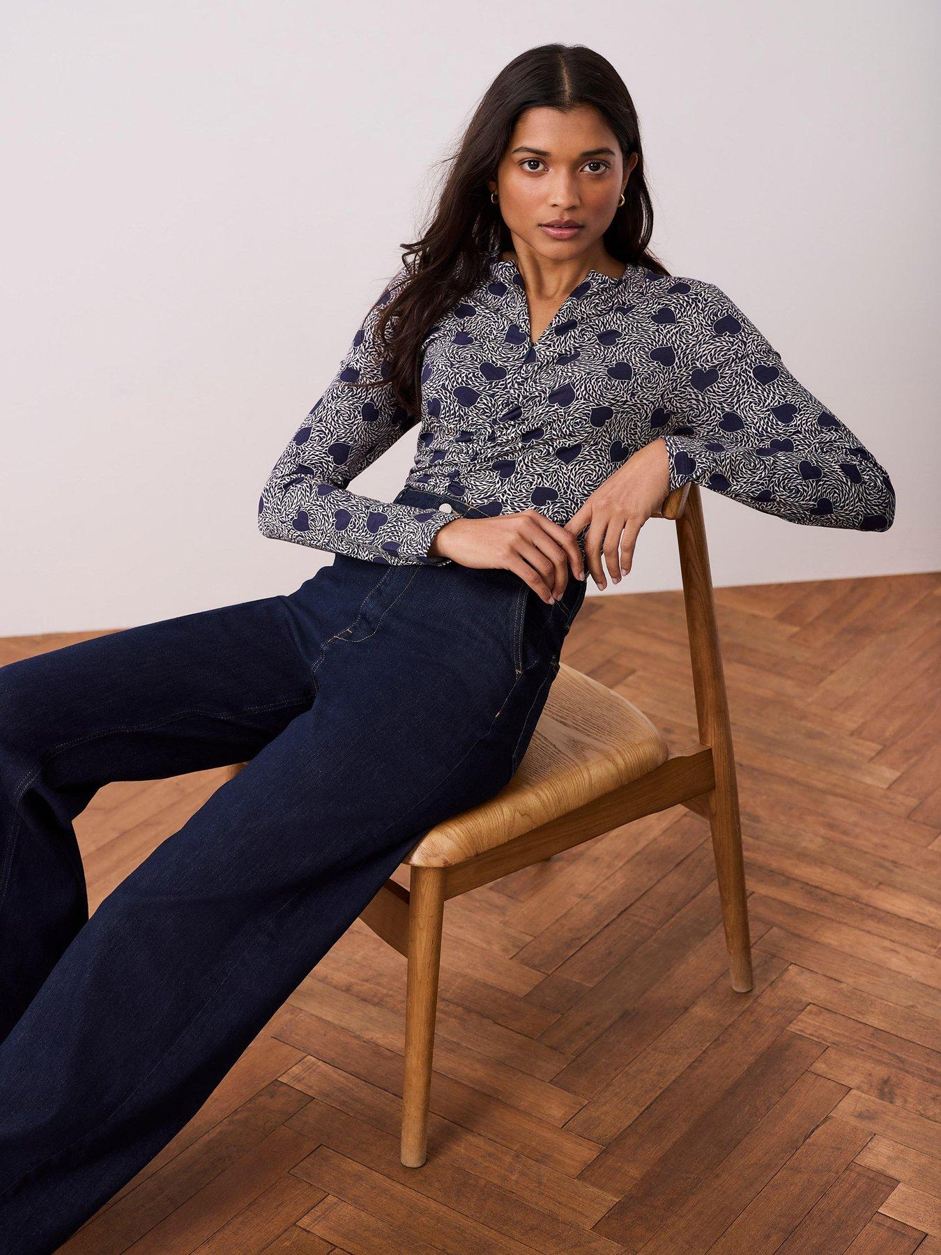 Image 1 of 6 of Mint Velvet Heart Print Zip Top - Navy