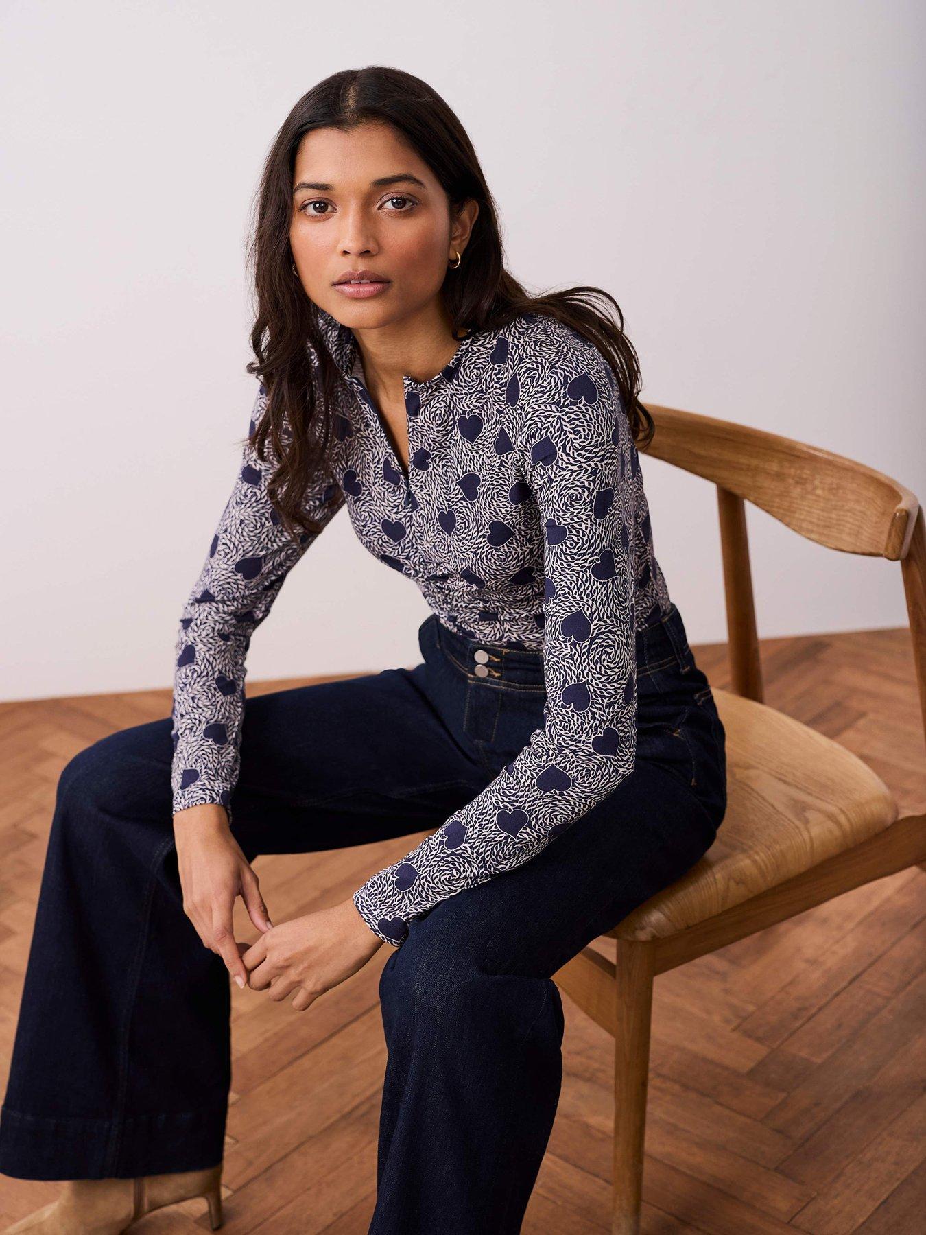 Image 2 of 6 of Mint Velvet Heart Print Zip Top - Navy