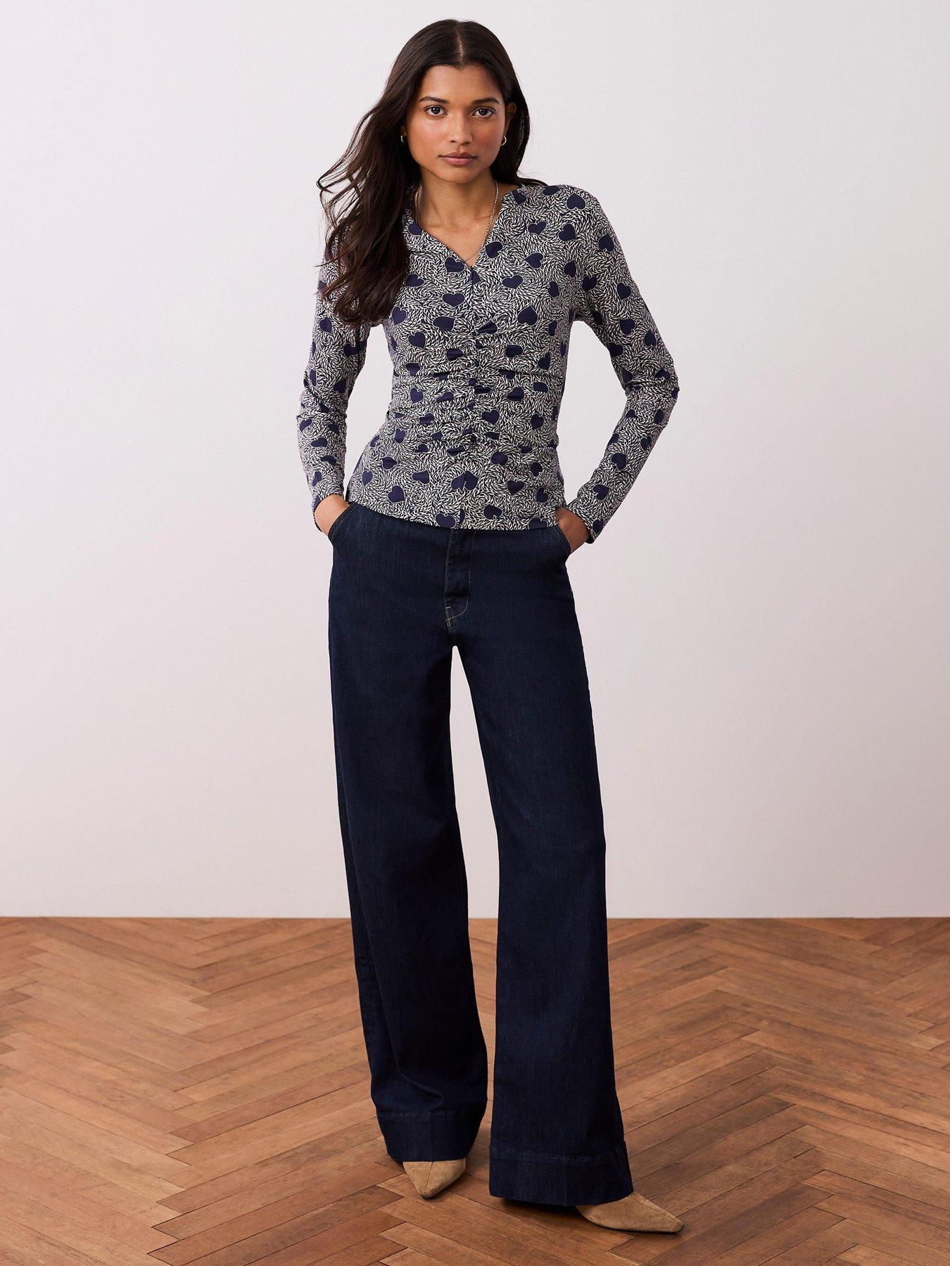 Image 3 of 6 of Mint Velvet Heart Print Zip Top - Navy