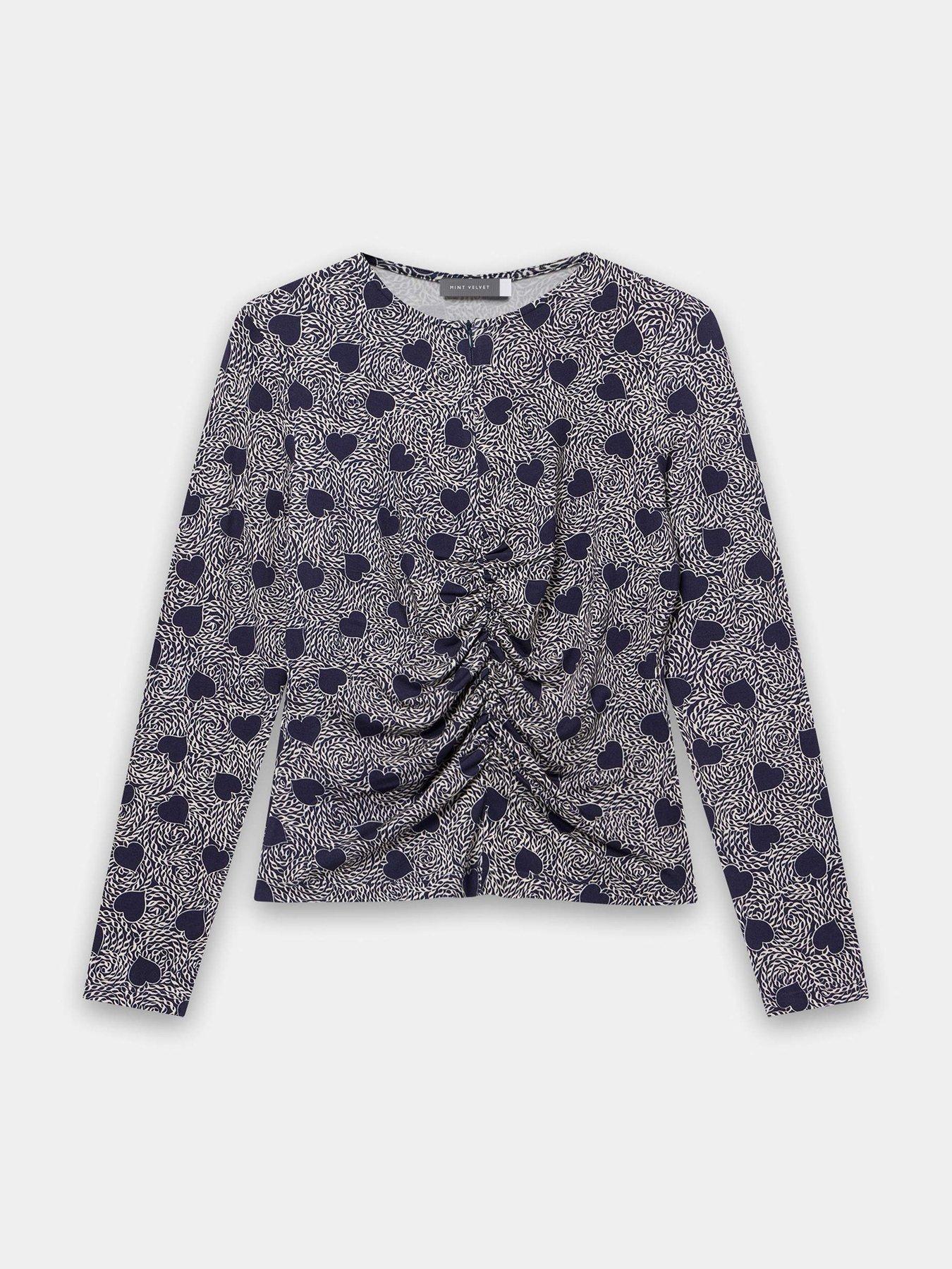 Image 5 of 6 of Mint Velvet Heart Print Zip Top - Navy