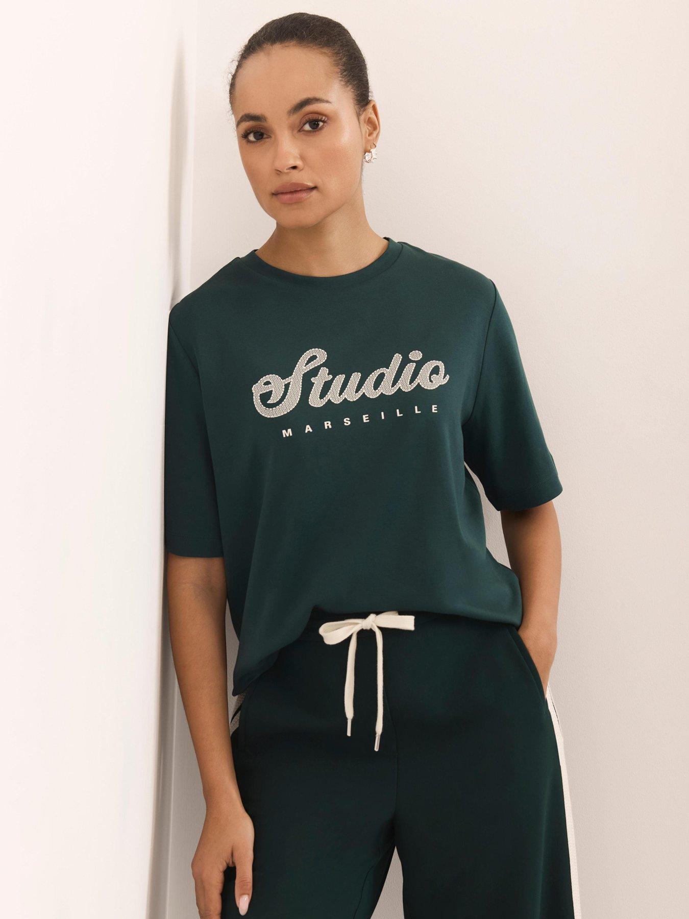 Image 1 of 6 of Mint Velvet Studio Graphic T-Shirt - Green