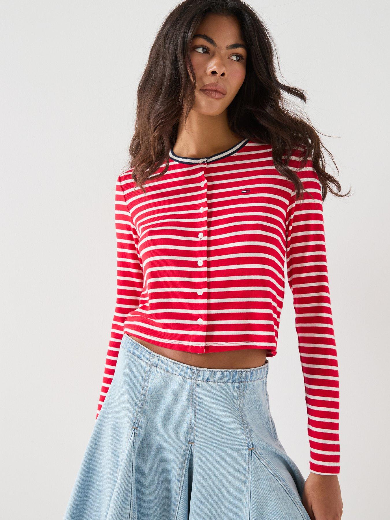 Image 1 of 6 of Tommy Jeans Slim Jersey Cardigan - Red