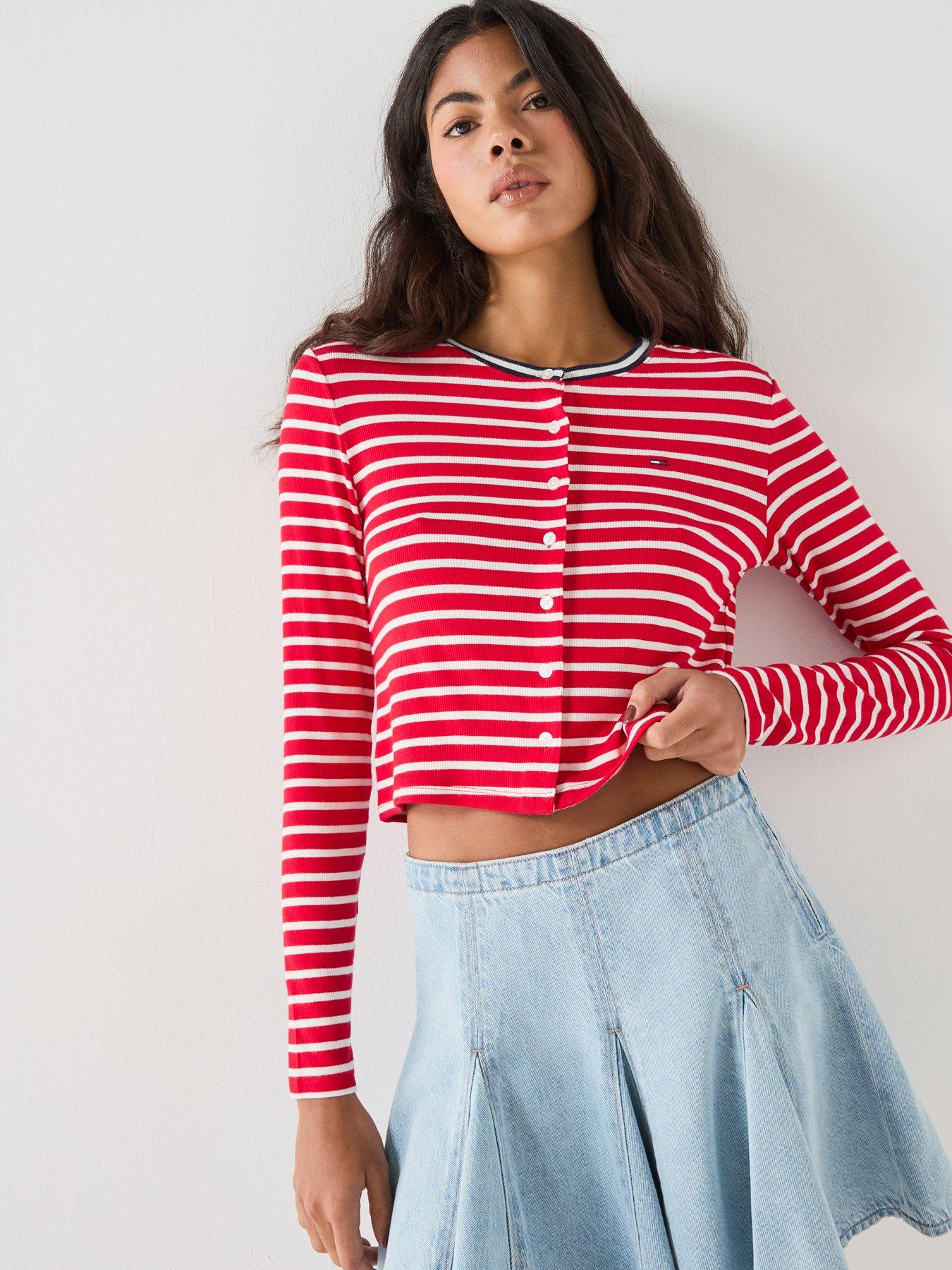 Image 6 of 6 of Tommy Jeans Slim Jersey Cardigan - Red