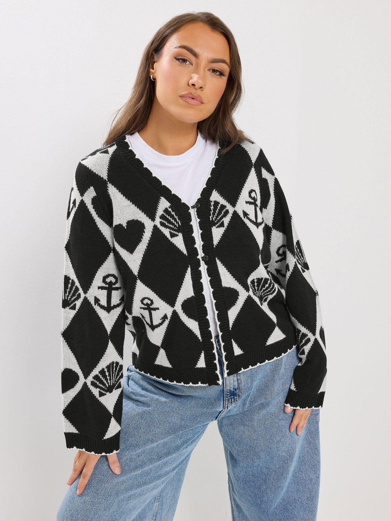 yours-sailor-print-cardigan-blackfront