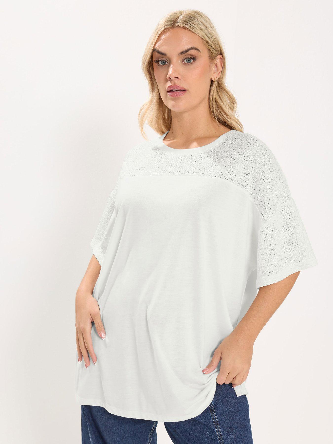 yours-curve-boxy-mixed-fabric-t-shirt-whitefront