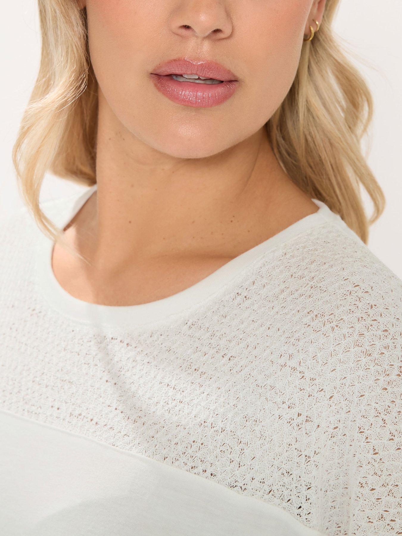 yours-curve-boxy-mixed-fabric-t-shirt-whiteoutfit