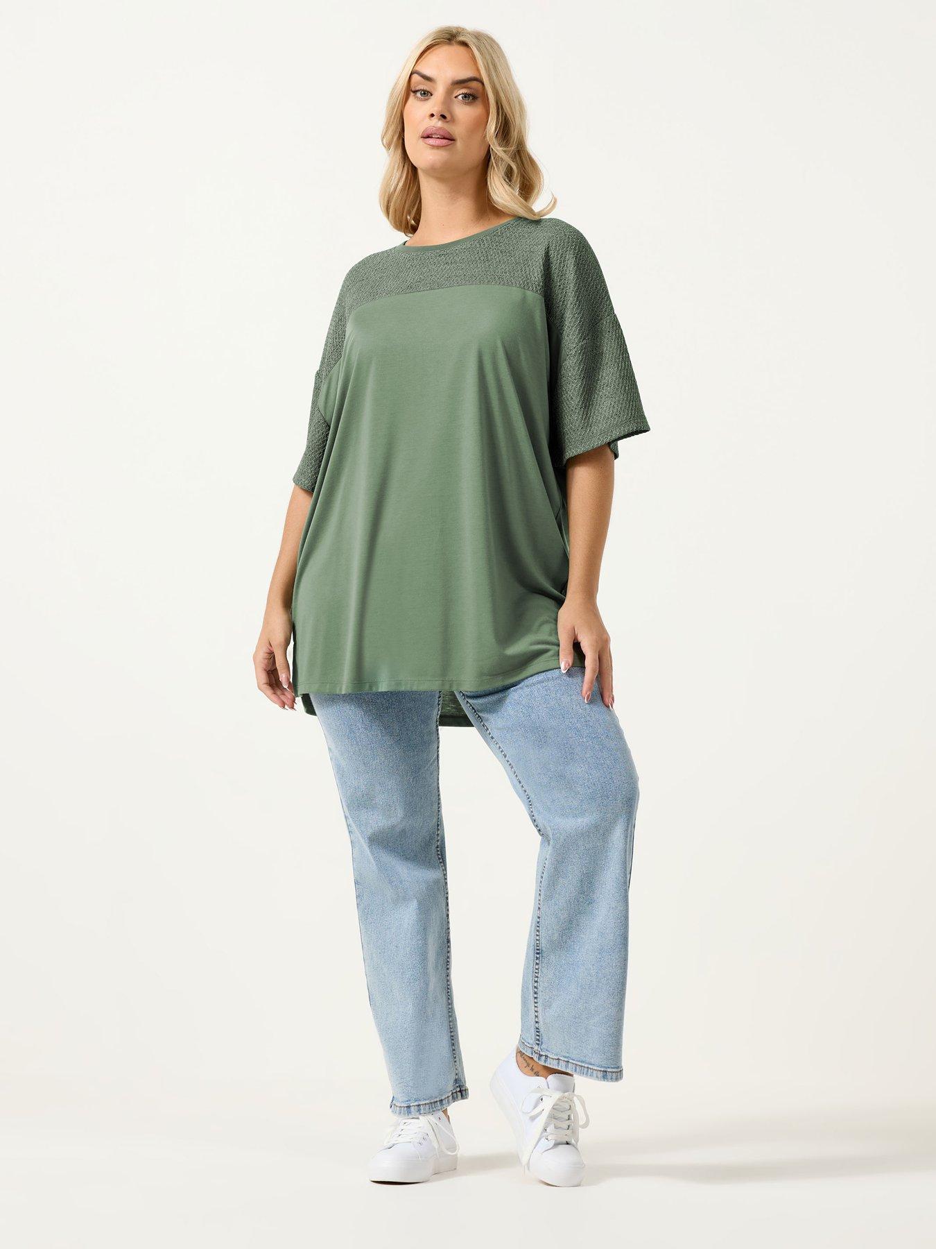 yours-curve-boxy-mixed-fabric-t-shirt-greenback