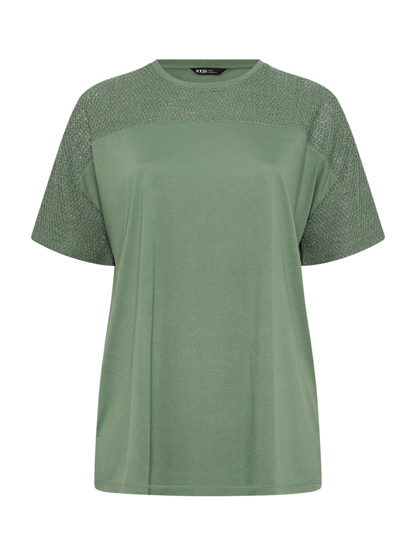 yours-curve-boxy-mixed-fabric-t-shirt-greenoutfit