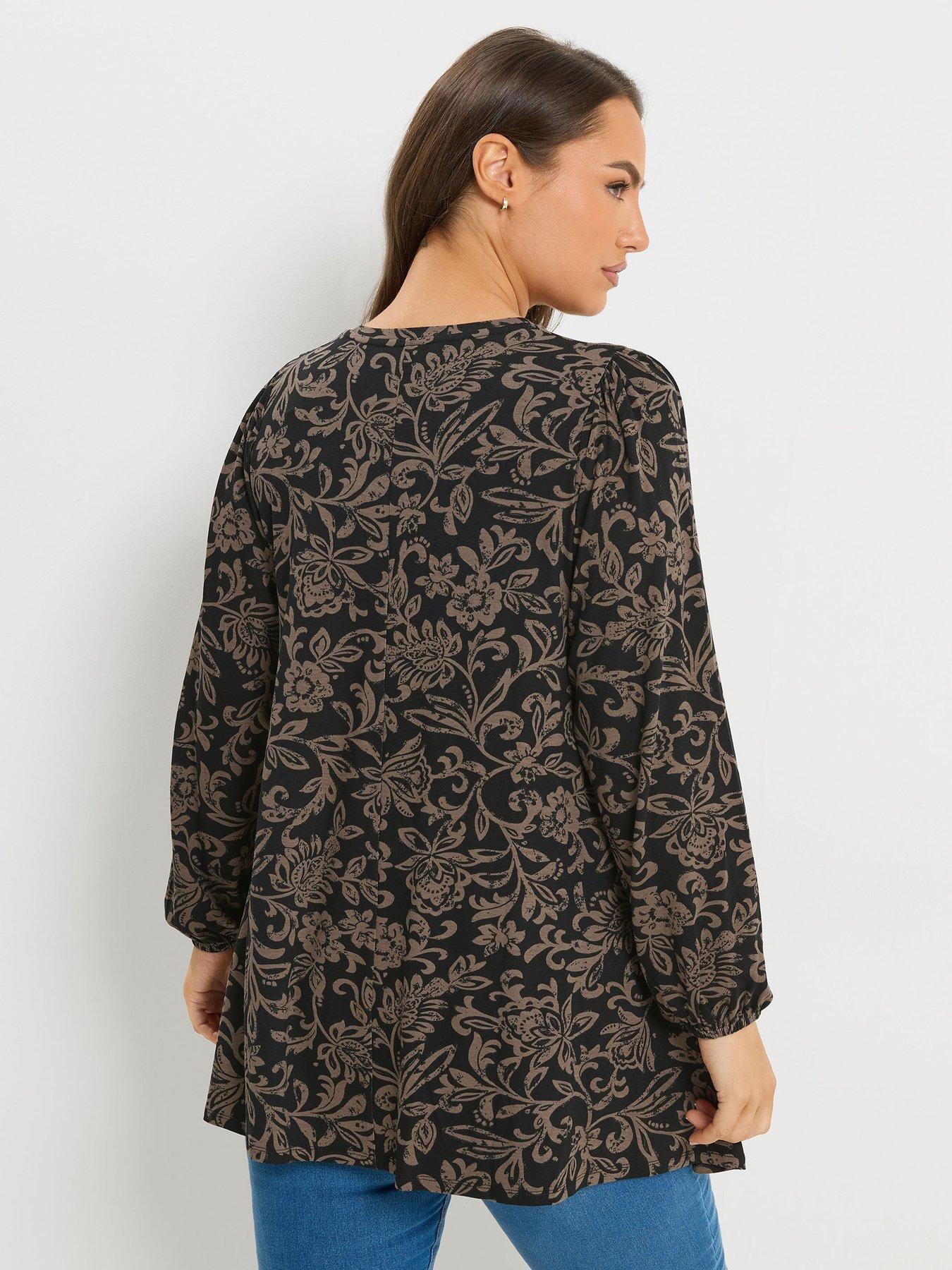 yours-curve-long-sleeve-pleat-balloon-top-brownstillFront