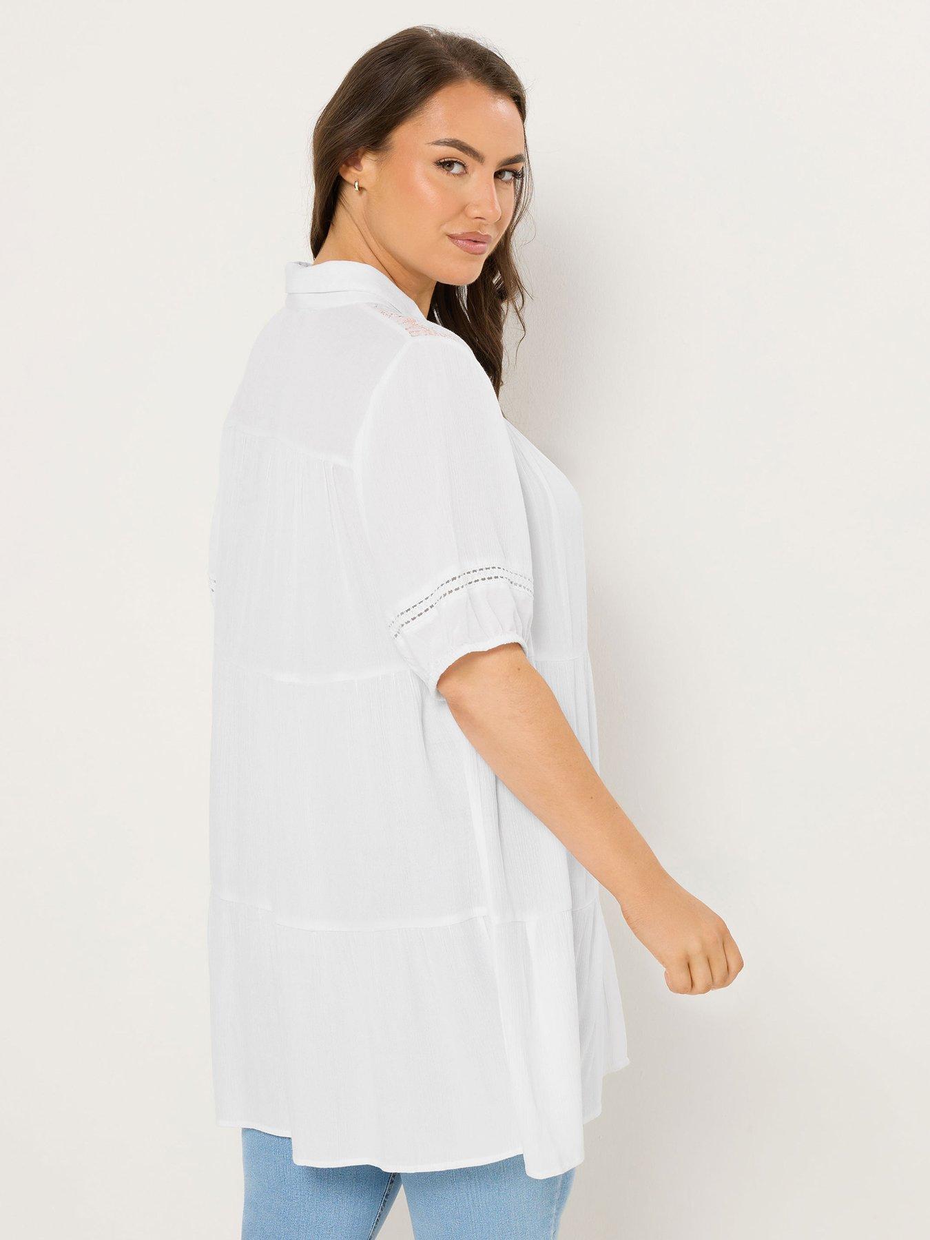 yours-curve-short-sleeve-tiered-shirt-whitestillFront