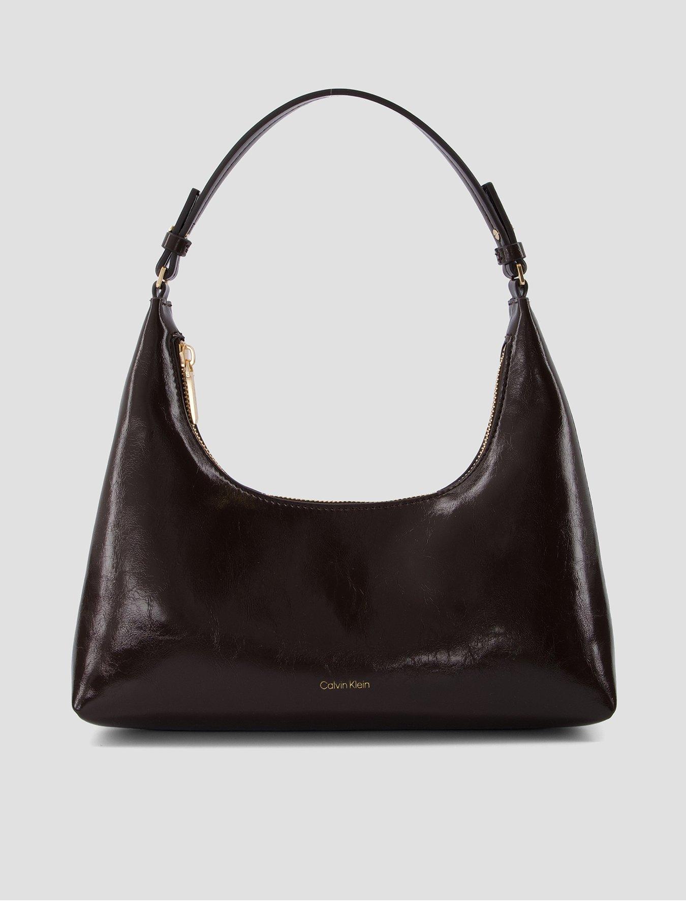 Calvin Klein Foil Logo Glossy Convertible Shoulder Bag - Brown
