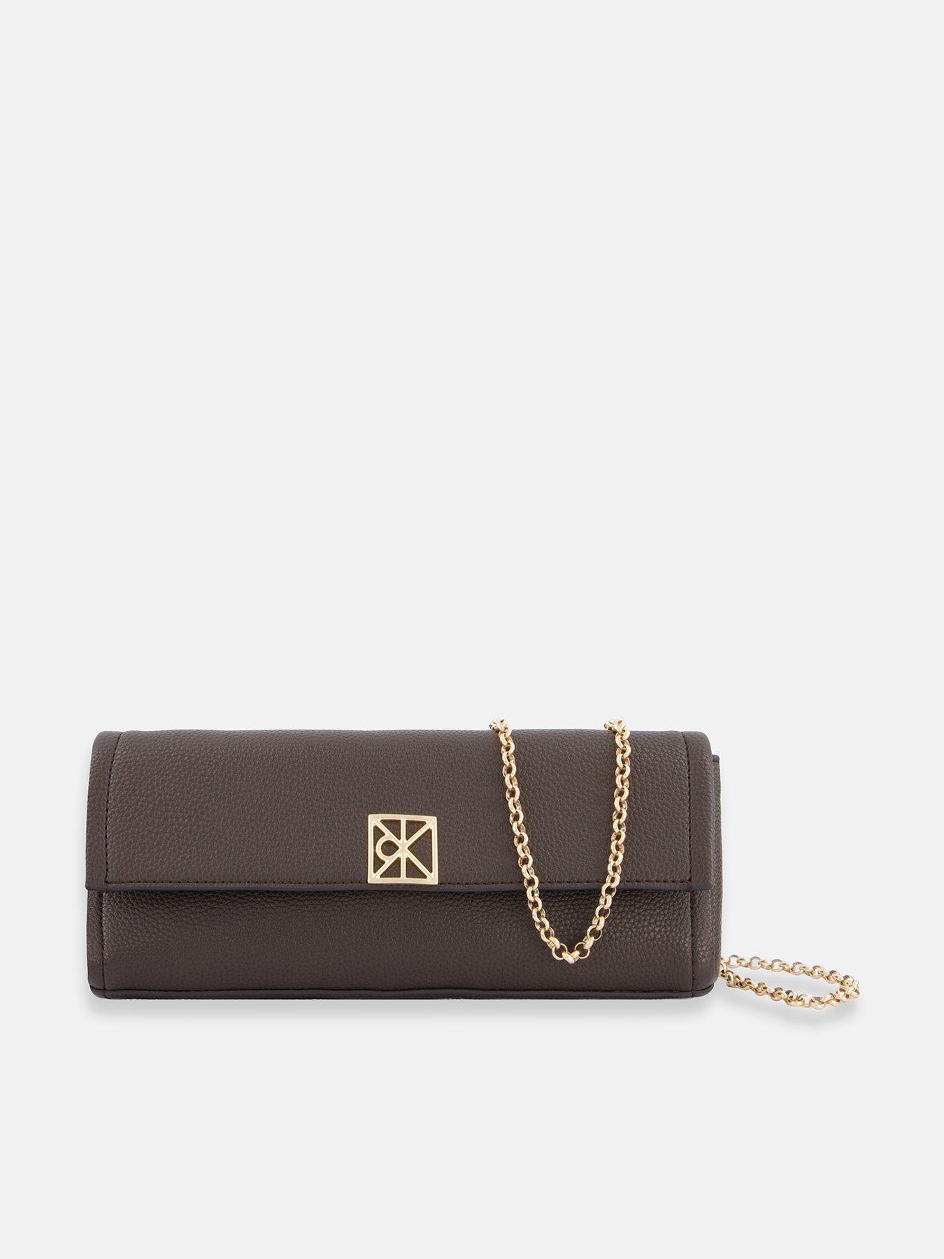 Calvin Klein Emblem Pebble Clutch Bag - Brown