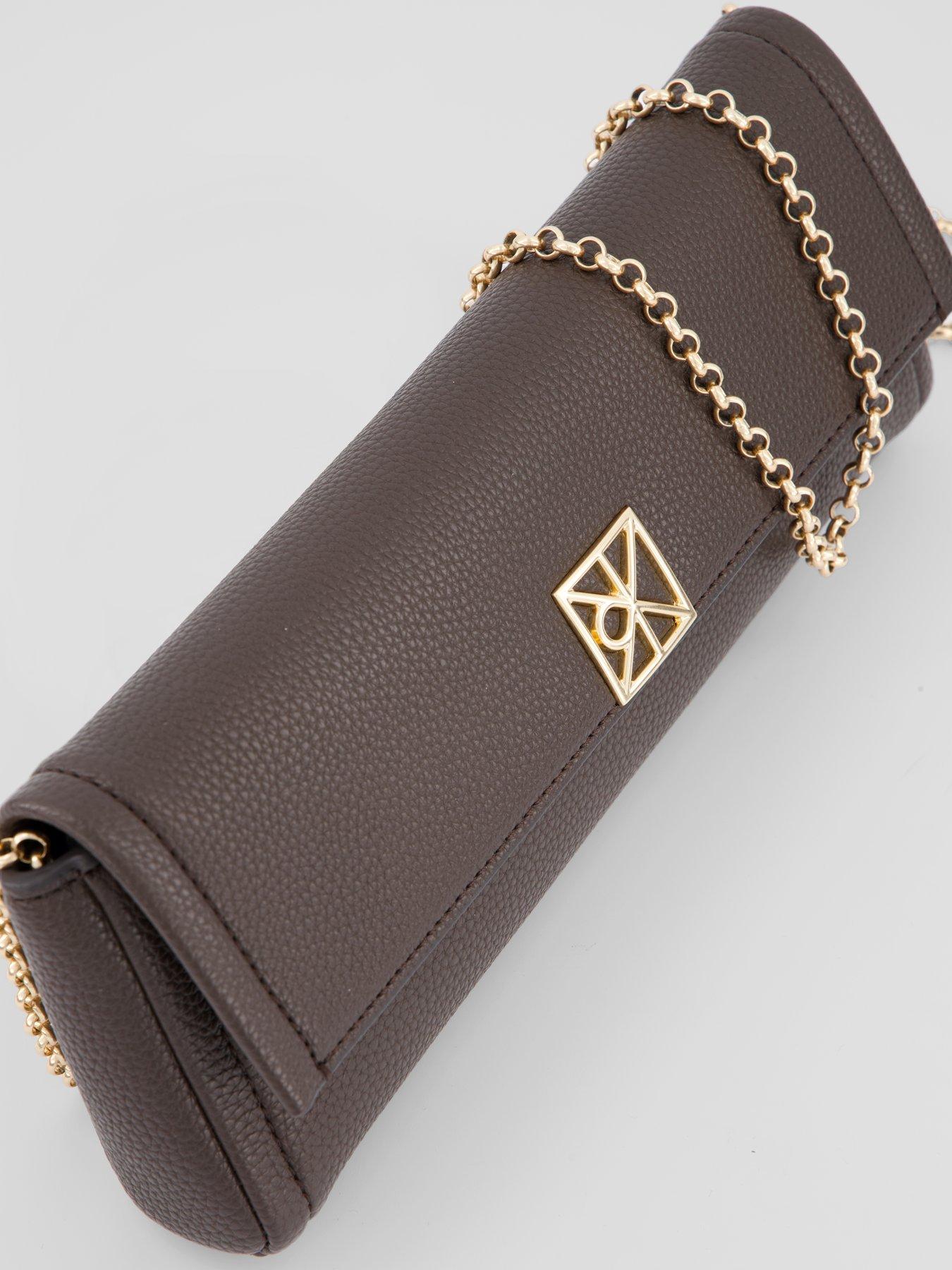 Image 4 of 5 of Calvin Klein Emblem Pebble Grain Chain Strap Clutch - Brown