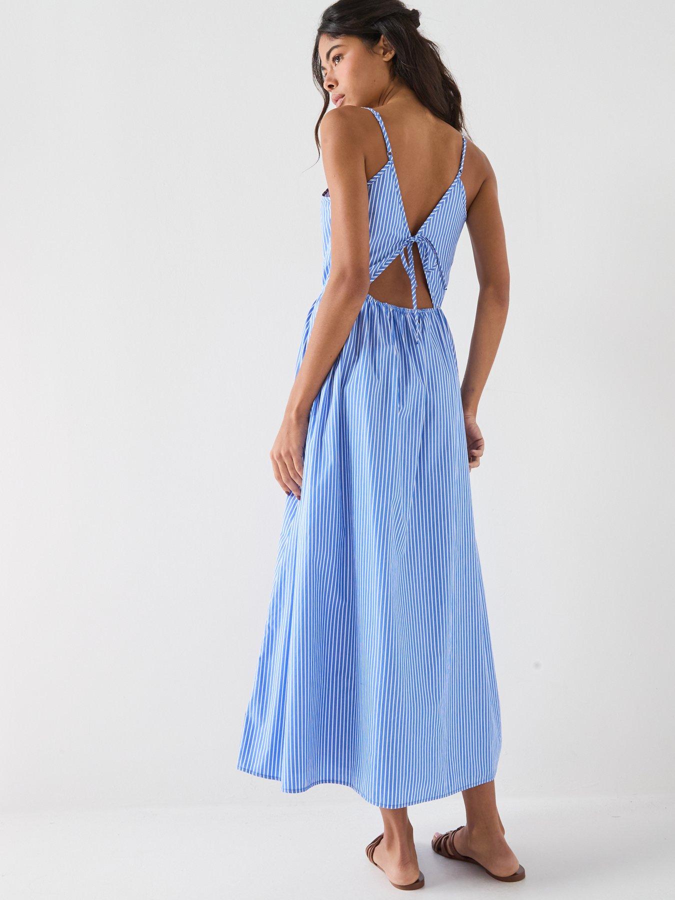 Image 2 of 5 of Tommy Jeans Crinkle Poplin Strap Maxi Dress - Blue