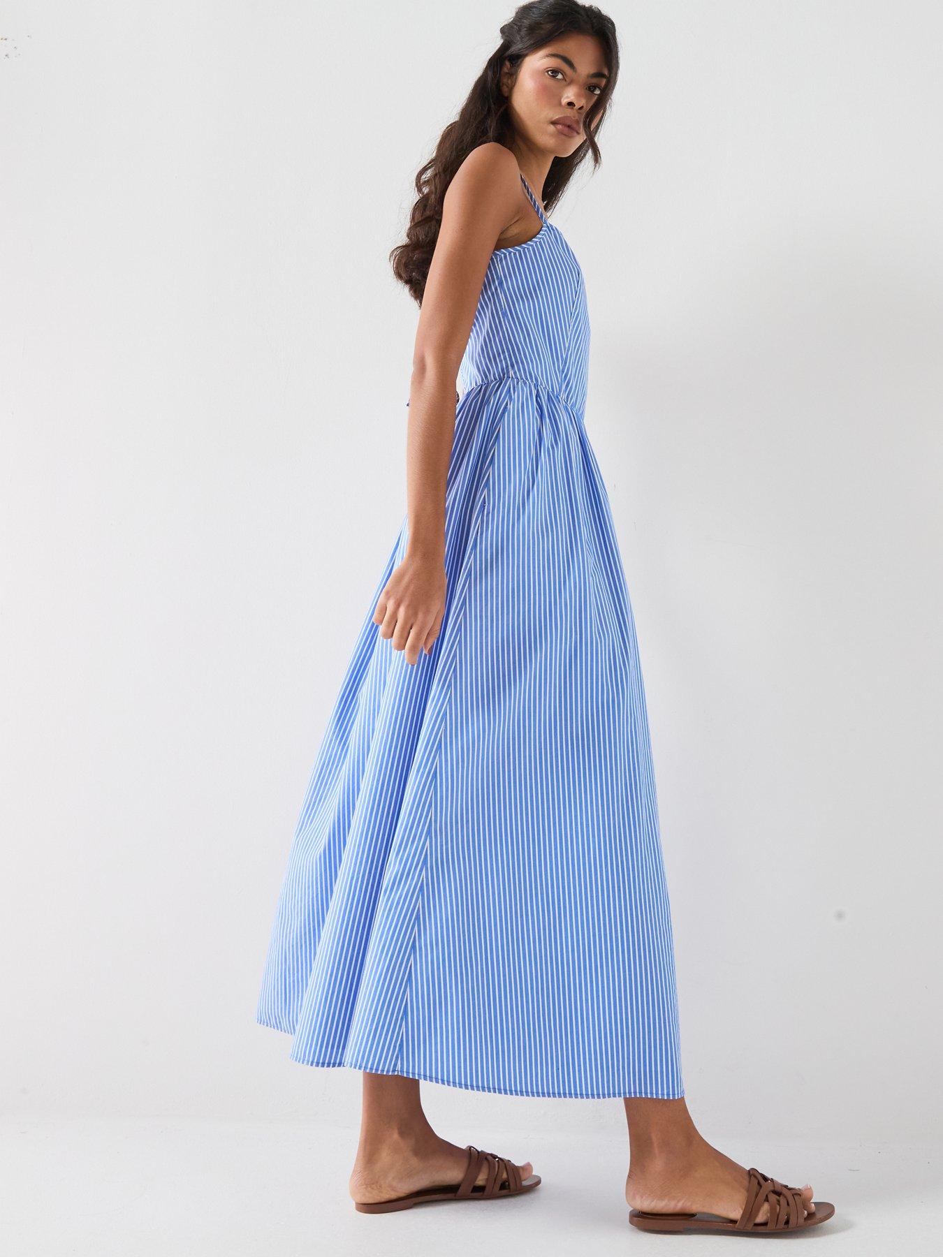 Image 3 of 5 of Tommy Jeans Crinkle Poplin Strap Maxi Dress - Blue