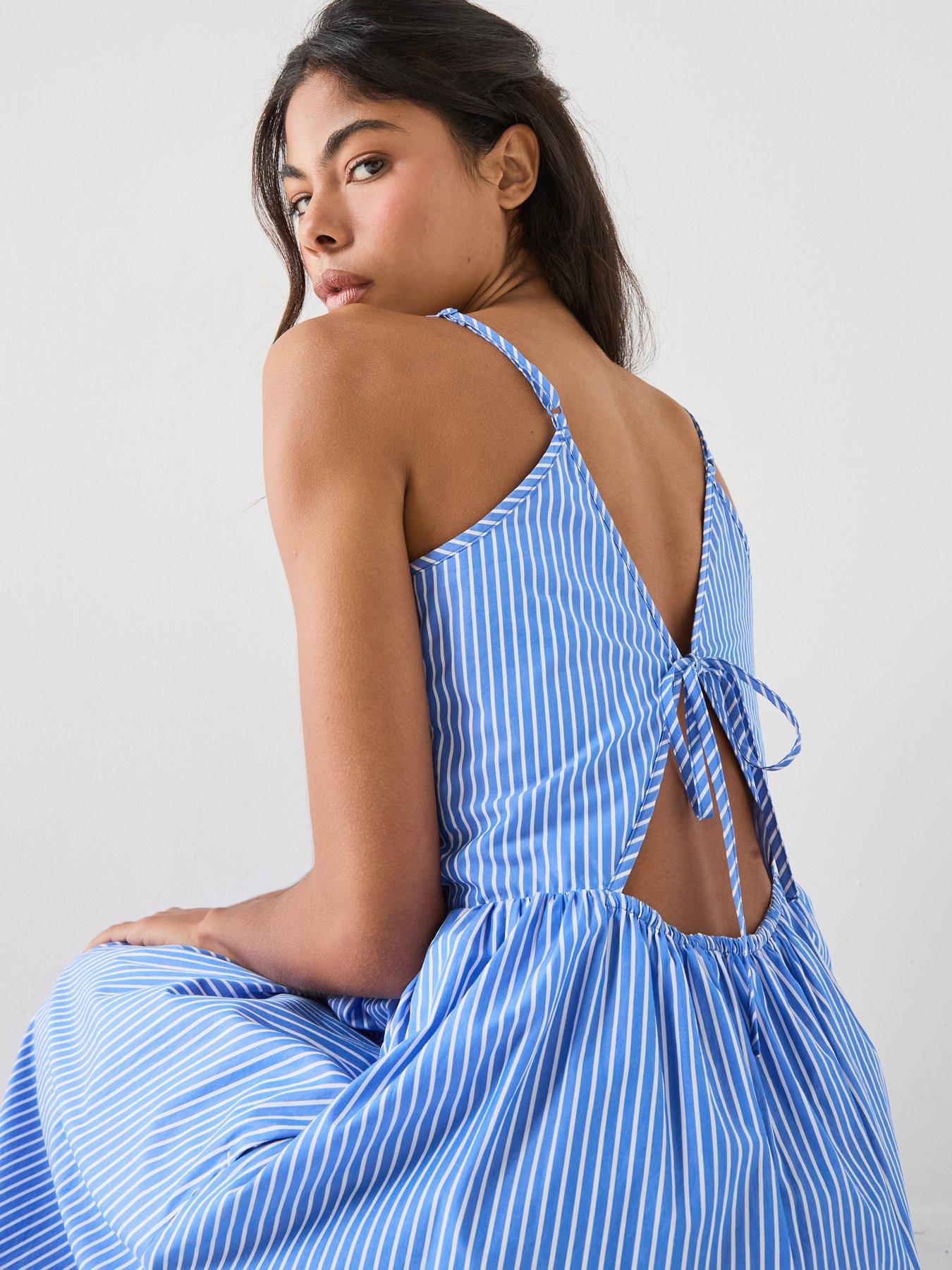 Image 4 of 5 of Tommy Jeans Crinkle Poplin Strap Maxi Dress - Blue