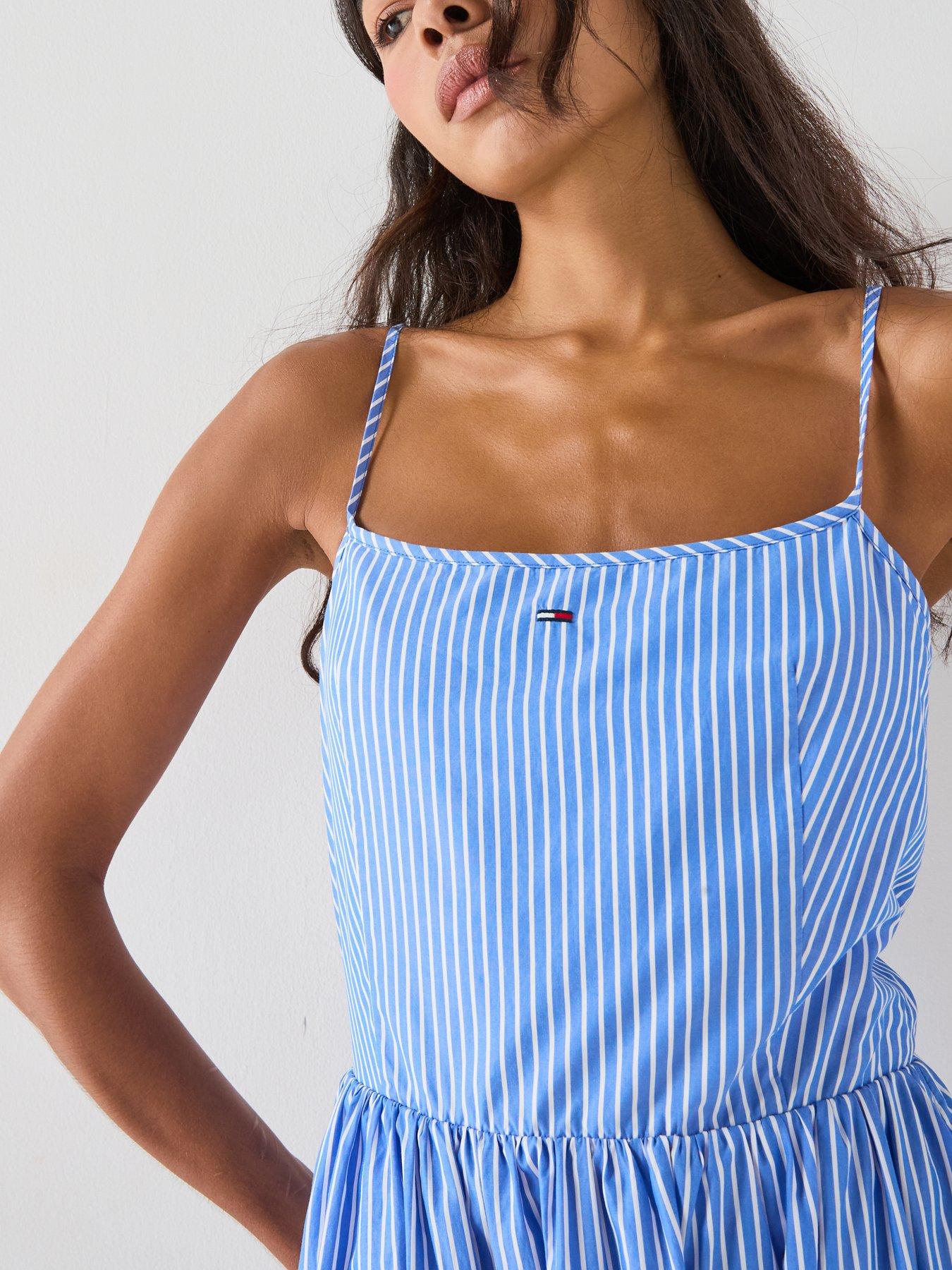 Image 5 of 5 of Tommy Jeans Crinkle Poplin Strap Maxi Dress - Blue