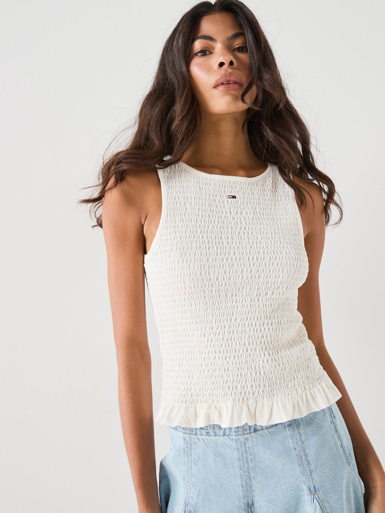 Image 1 of 6 of Tommy Jeans Smock Slim Tank Top - White