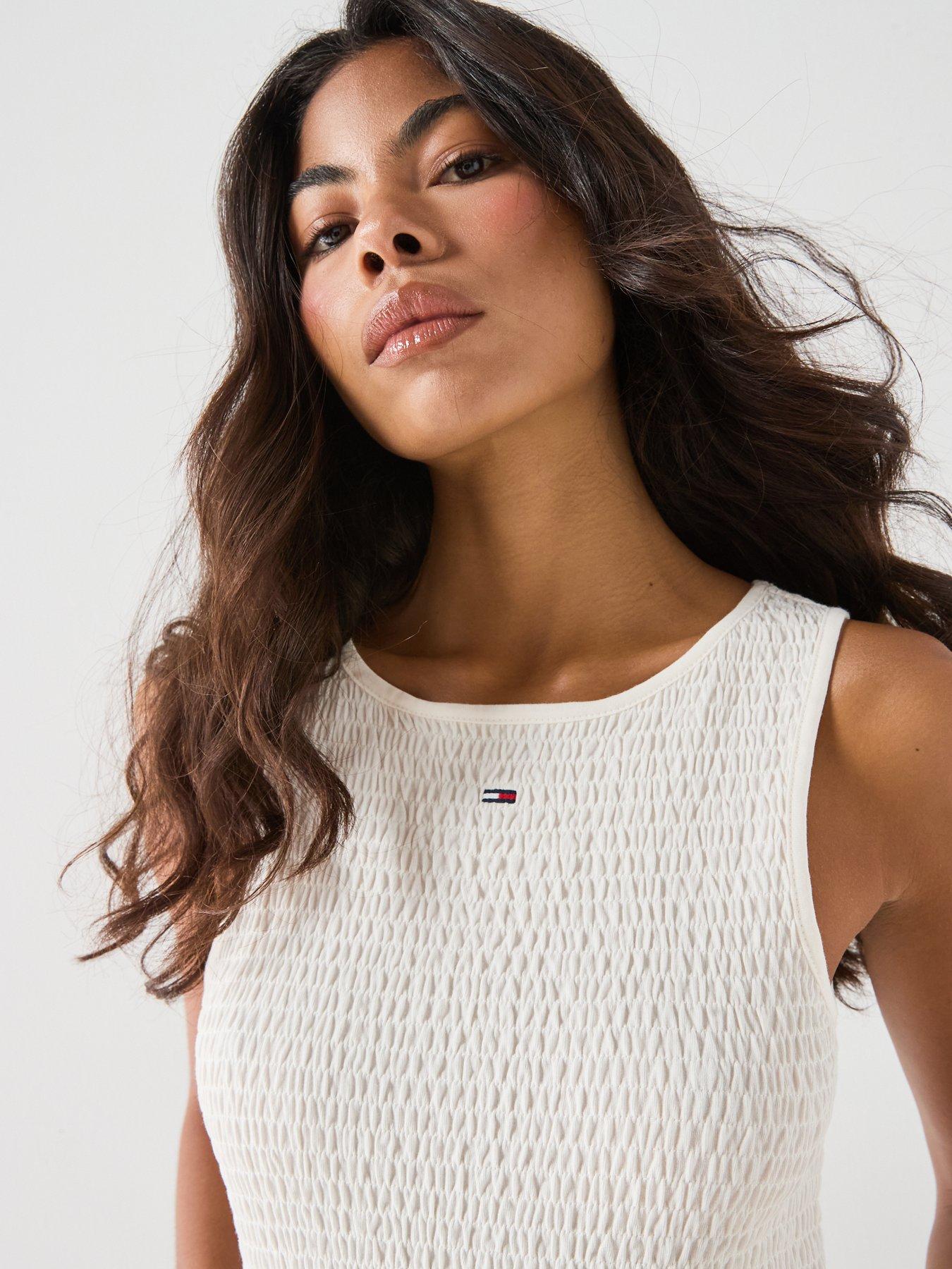 Image 4 of 6 of Tommy Jeans Smock Slim Tank Top - White