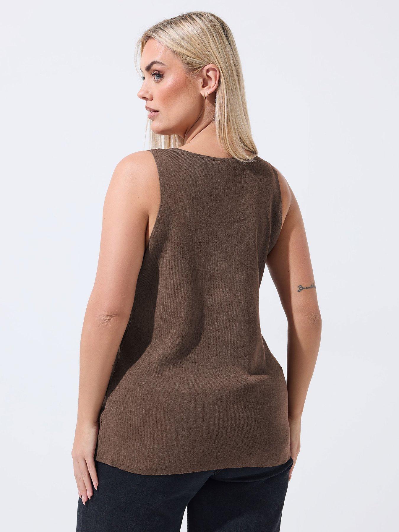 yours-curve-knit-waistcoat-brownstillFront