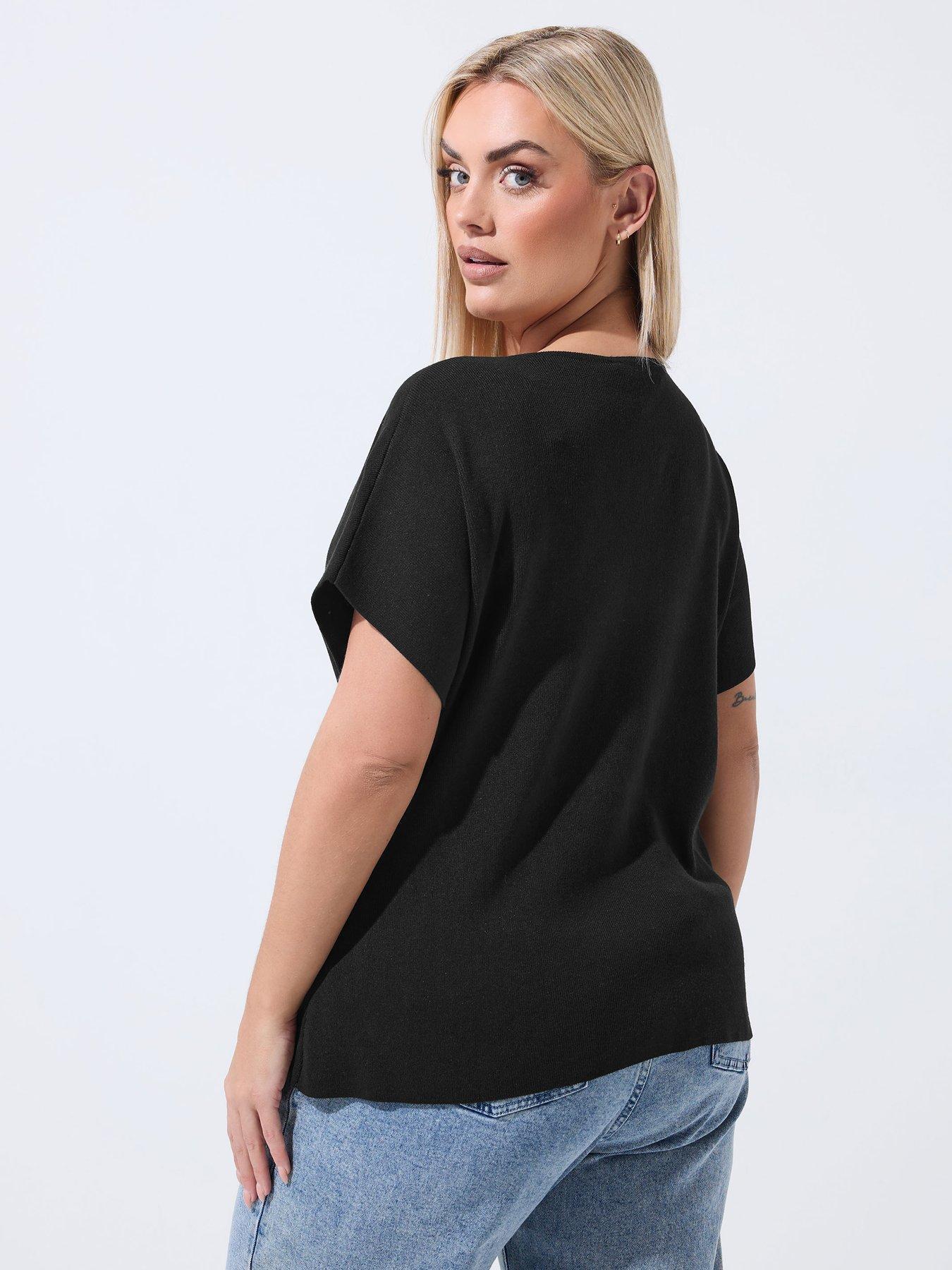 yours-curve-double-button-knit-top-blackstillFront