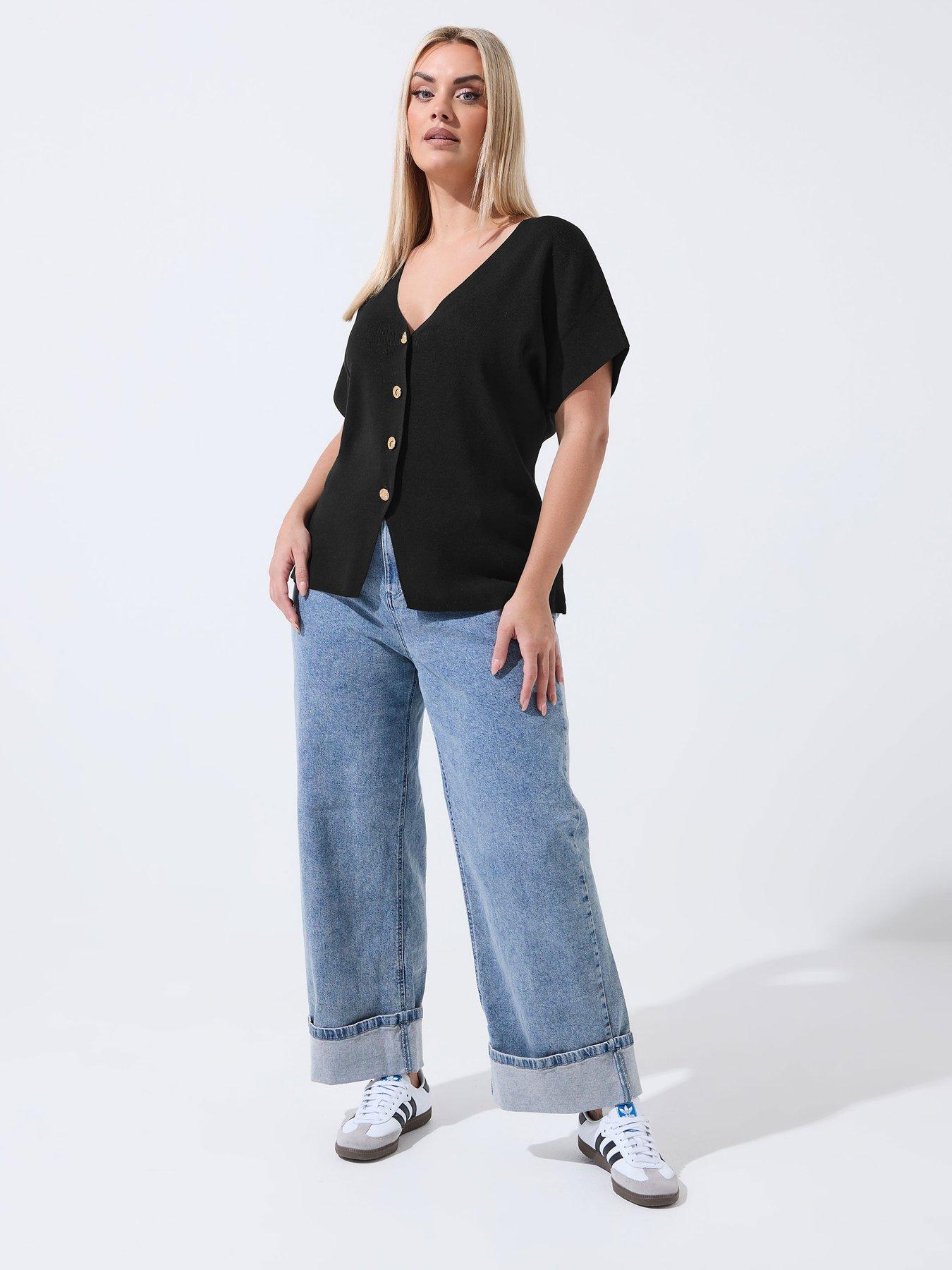 yours-curve-double-button-knit-top-blackback