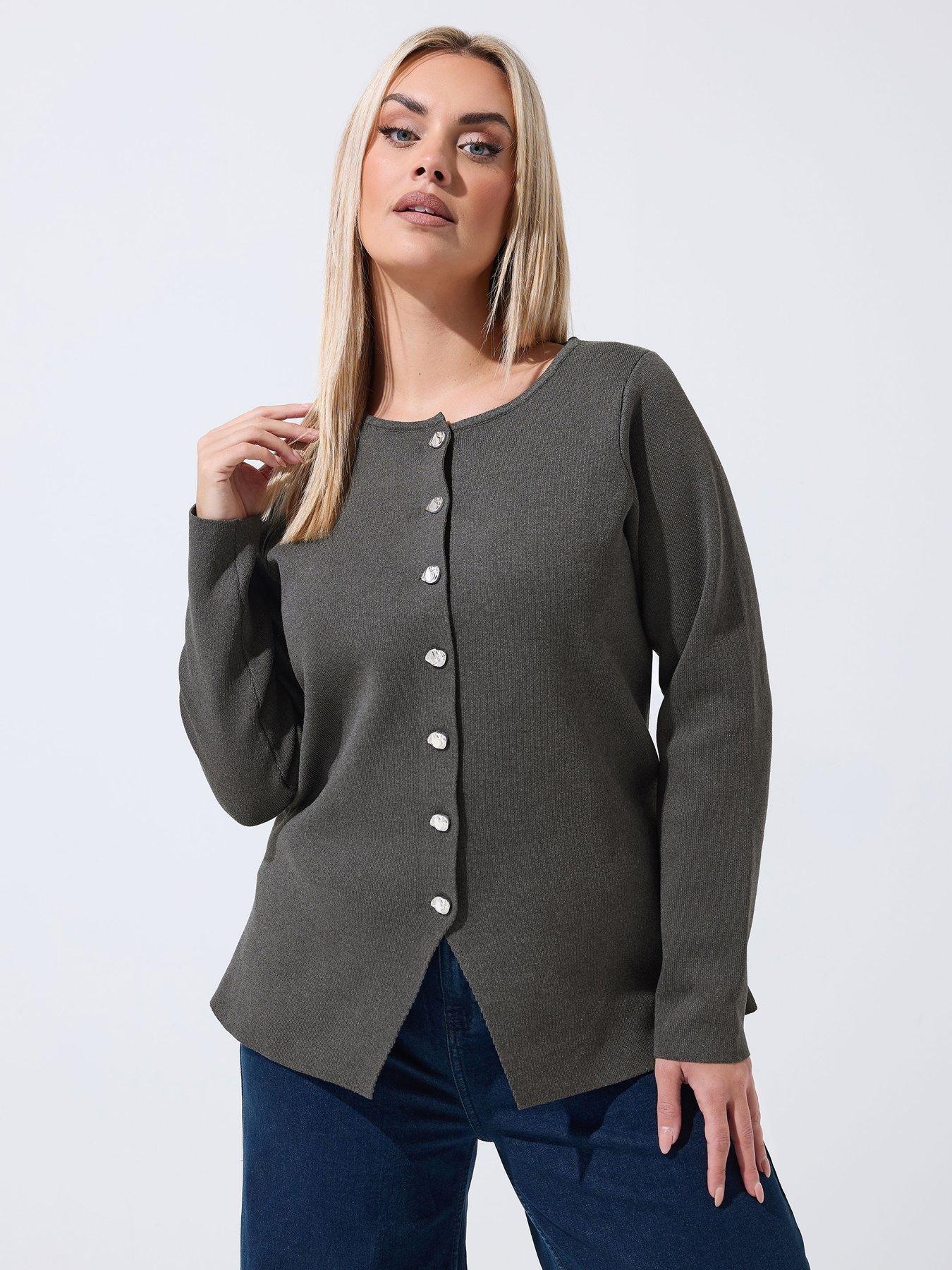 yours-curve-long-sleeve-button-knit-top-grey