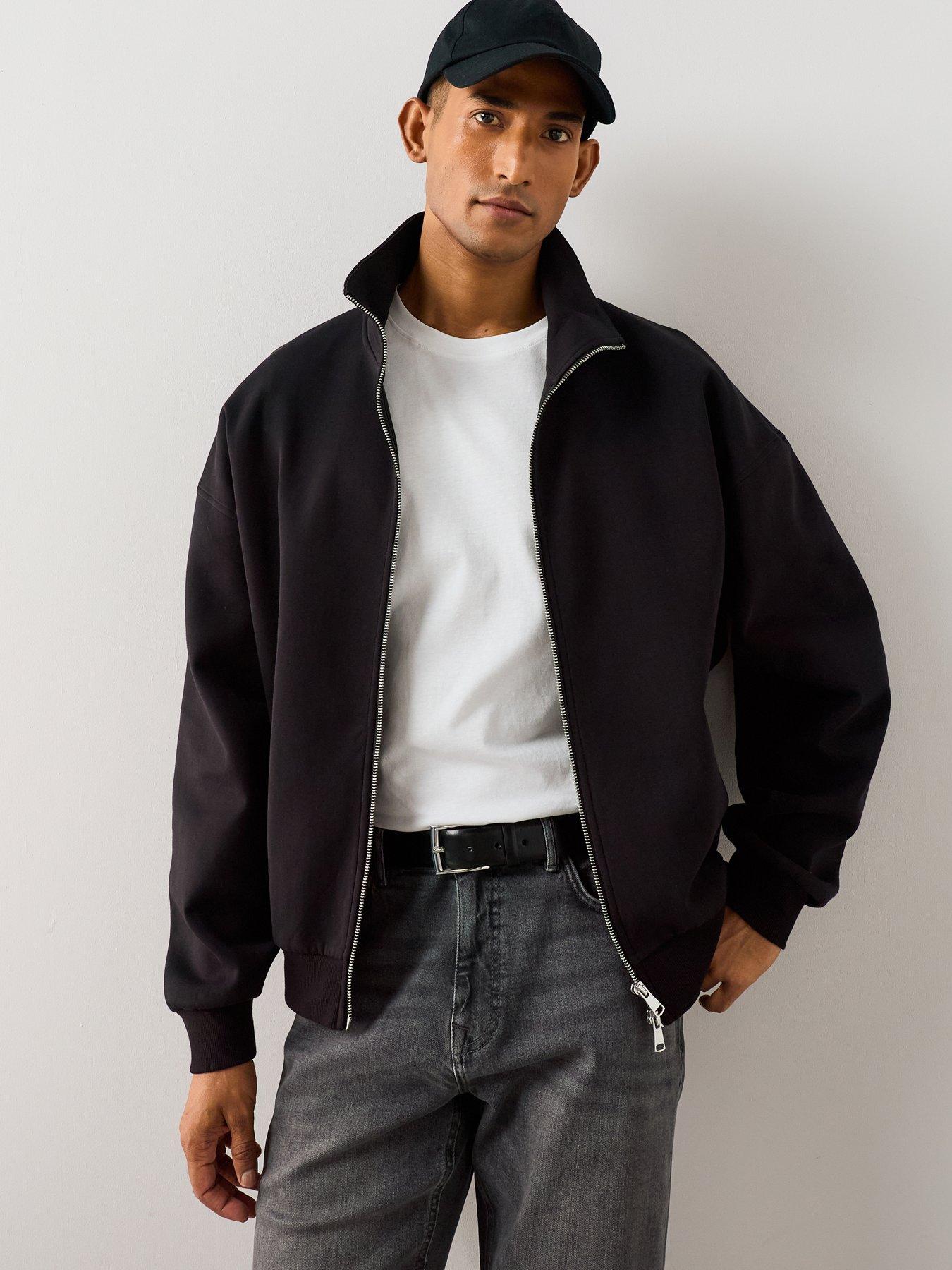 The Very Collection Cotton Rich Zip Through Relaxed Fit Funnel Neck Jacket - Black