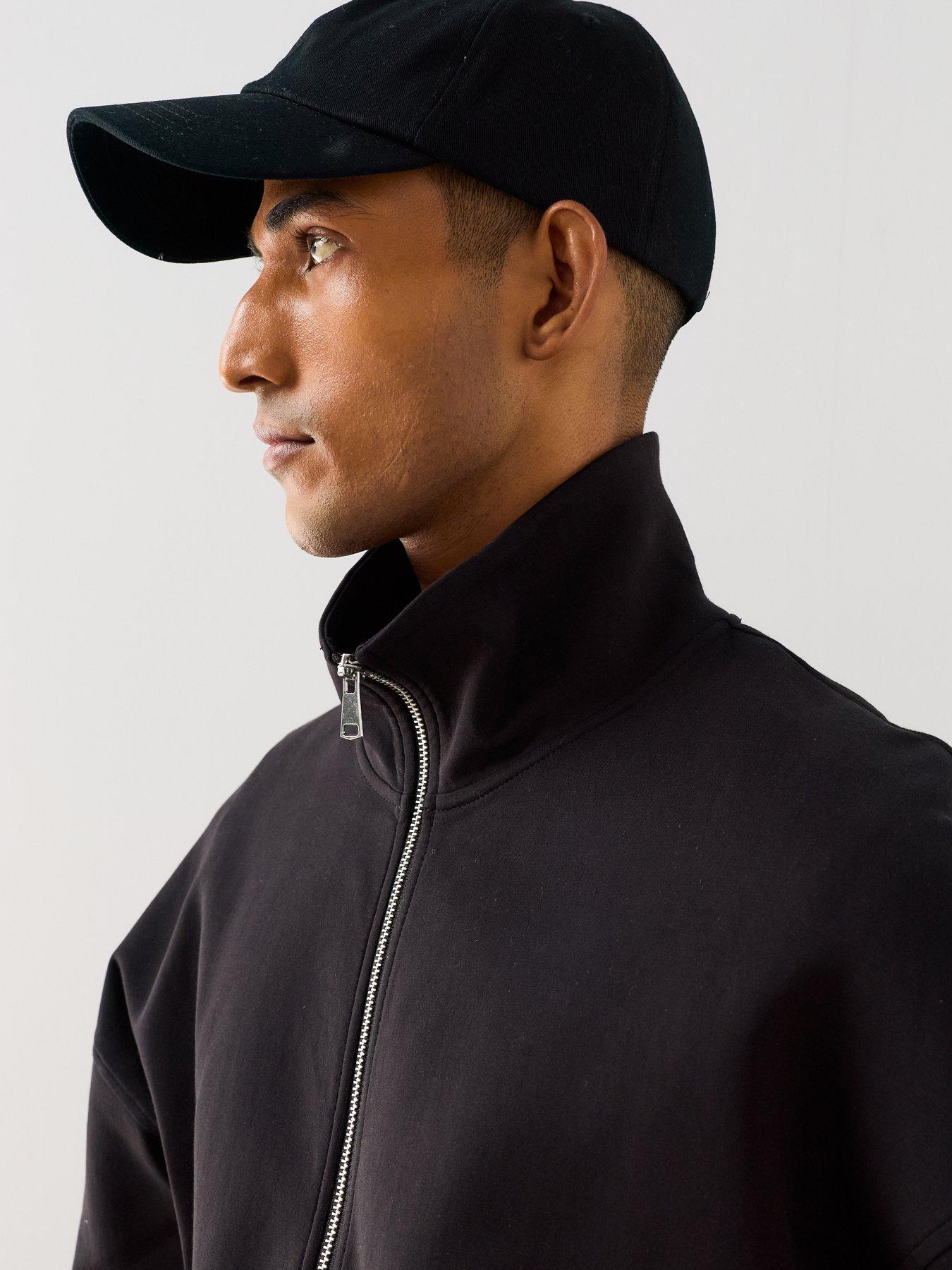 Image 6 of 7 of The Very Collection Cotton Rich Zip Through Relaxed Fit Funnel Neck Jacket - Black