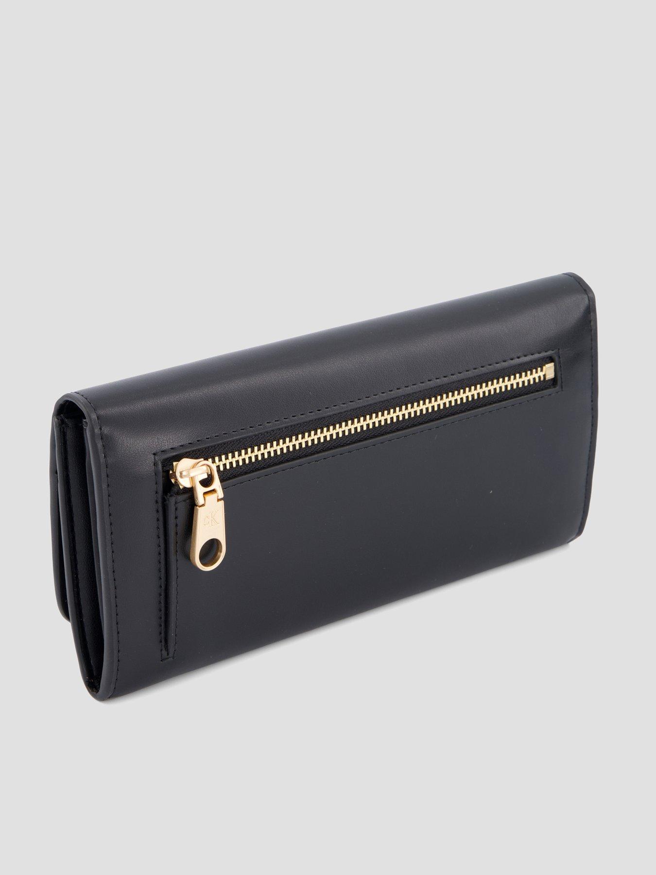 Image 2 of 4 of Calvin Klein Leather Monogram Plaque Flap Wallet - Black