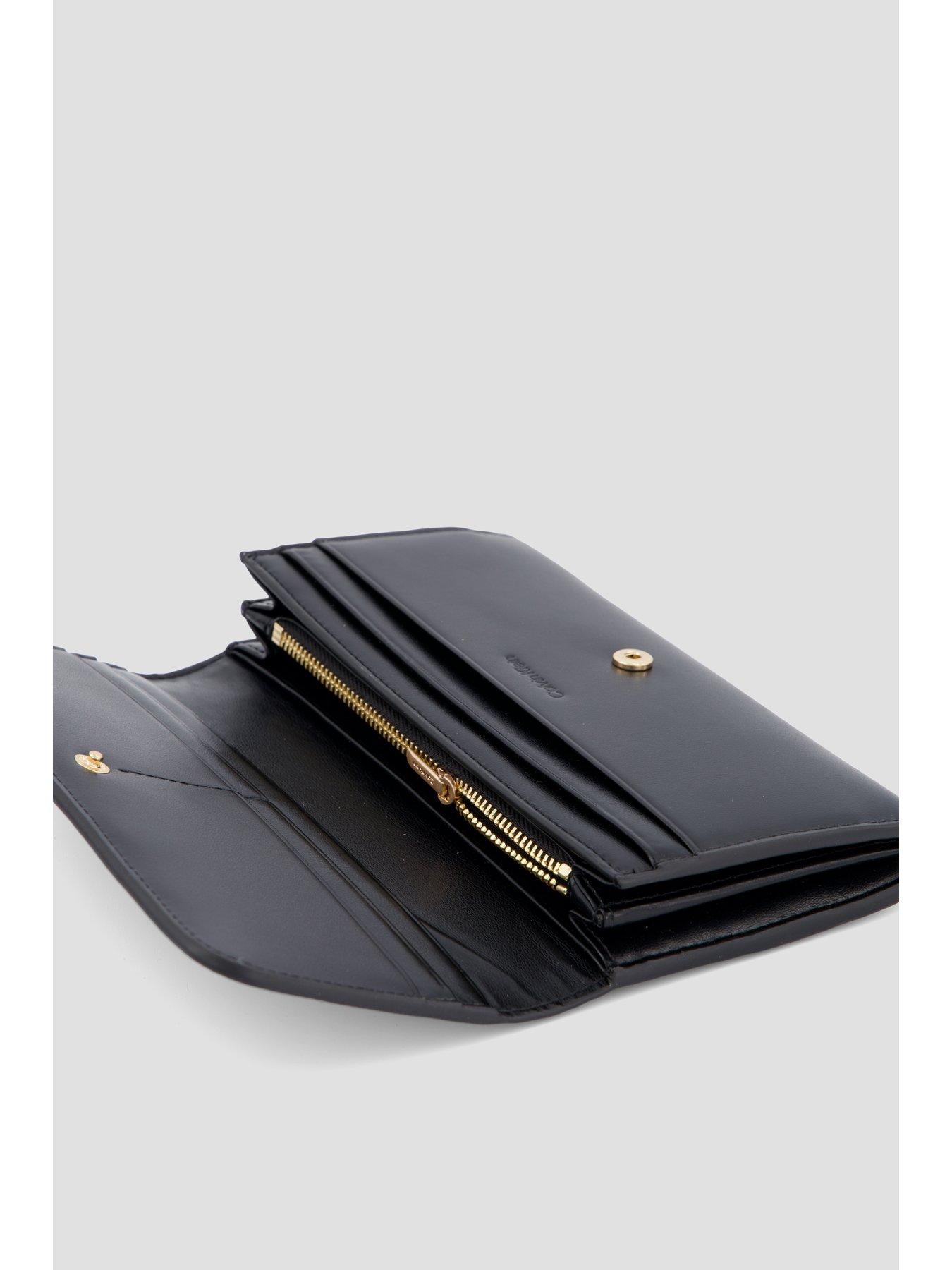 Image 3 of 4 of Calvin Klein Leather Monogram Plaque Flap Wallet - Black