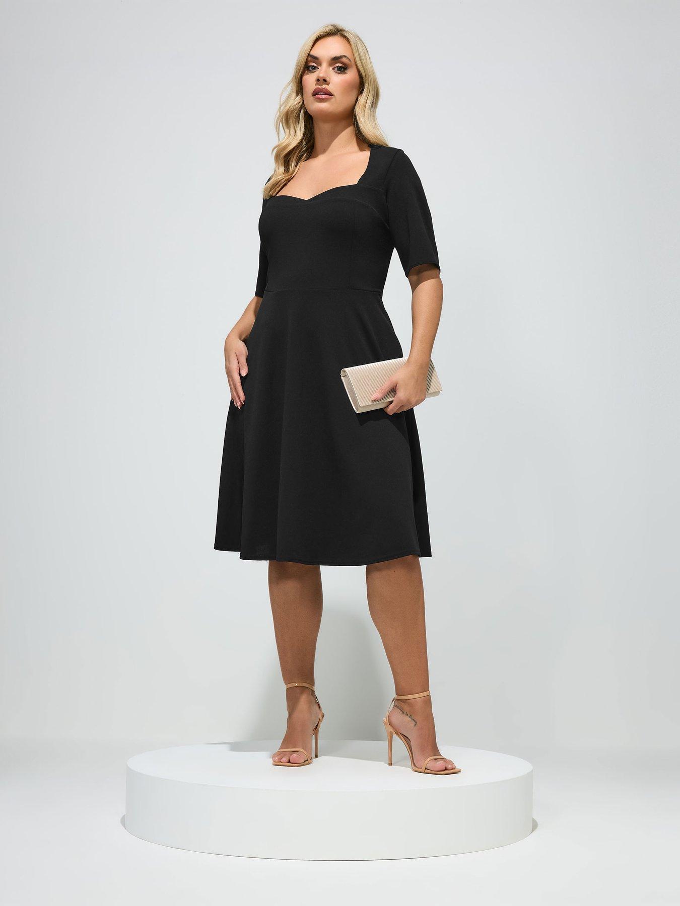 yours-curve-panelled-skater-dress-blackfront