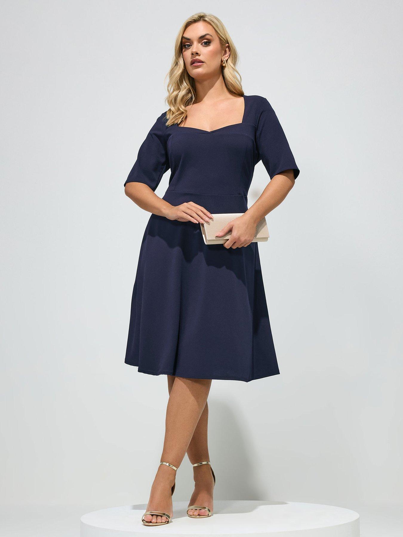 yours-curve-panelled-skater-dress-bluefront