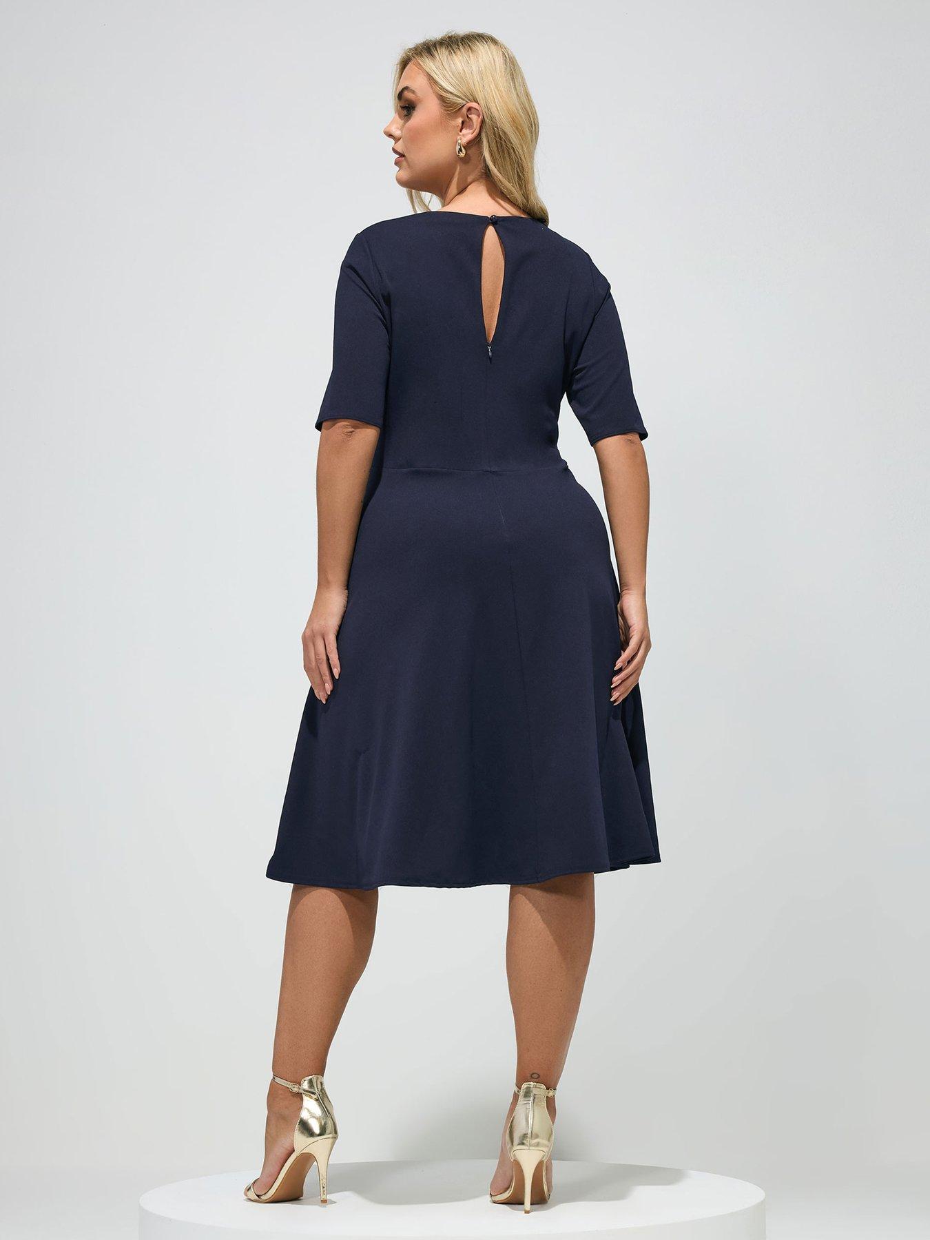 yours-curve-panelled-skater-dress-bluestillFront