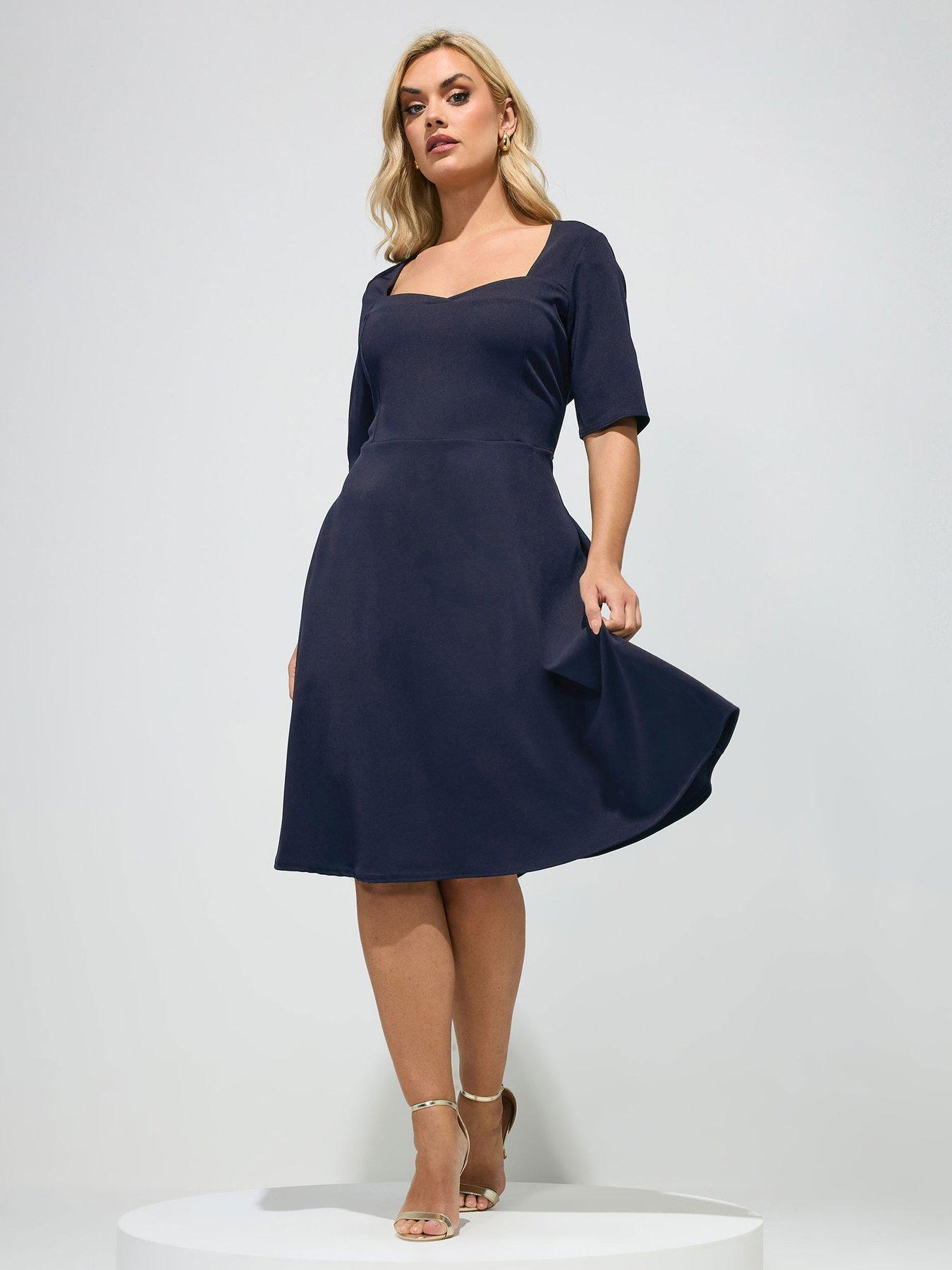 yours-curve-panelled-skater-dress-blueback